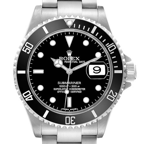 Photo of Rolex Submariner Date Steel Black Bezel Mens Watch 16610
