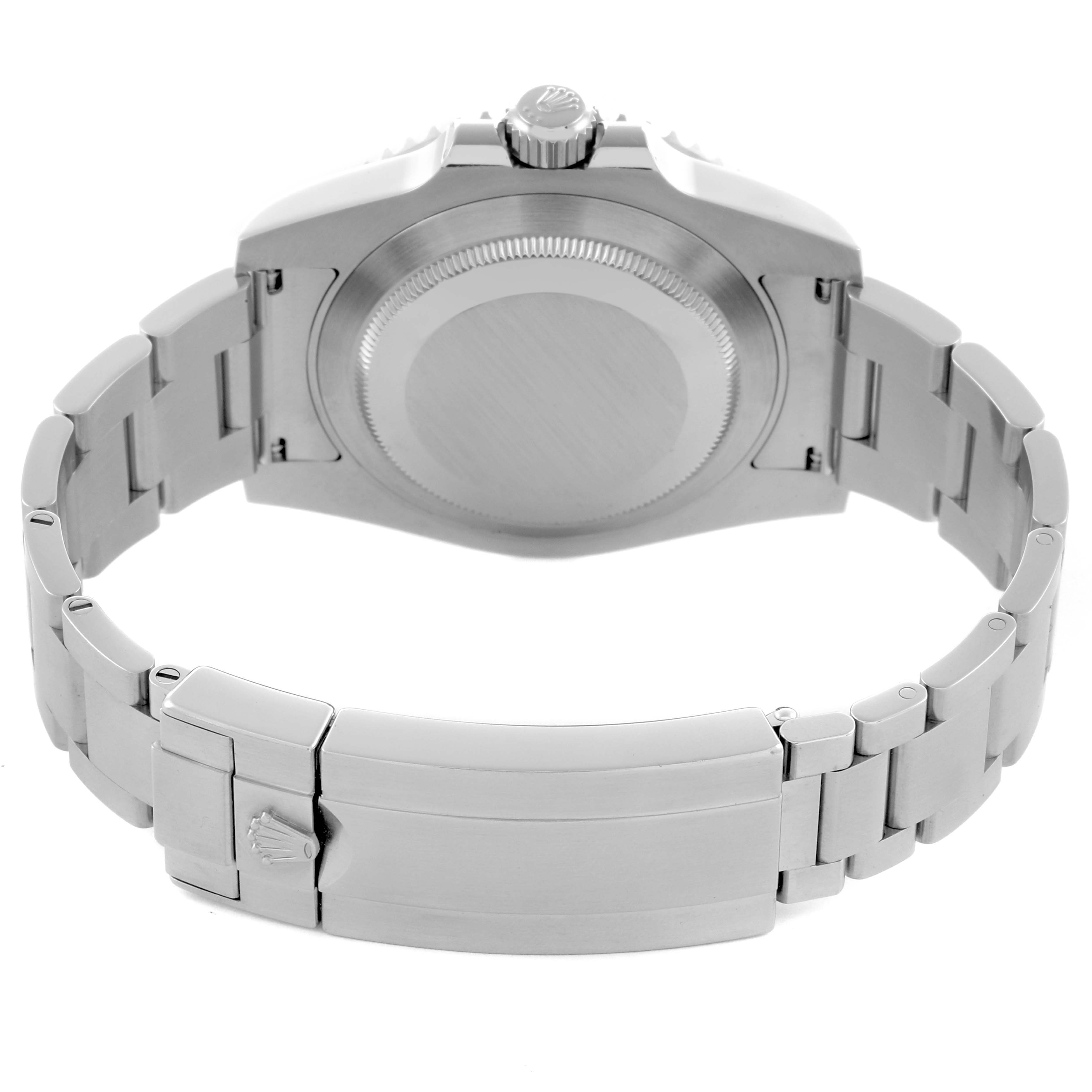 The image shows the back case and bracelet of the Rolex Submariner 116610LV Men's Stainless Steel Green Dial 116610LV Men's Stainless Steel Green Dial, viewed from the rear.