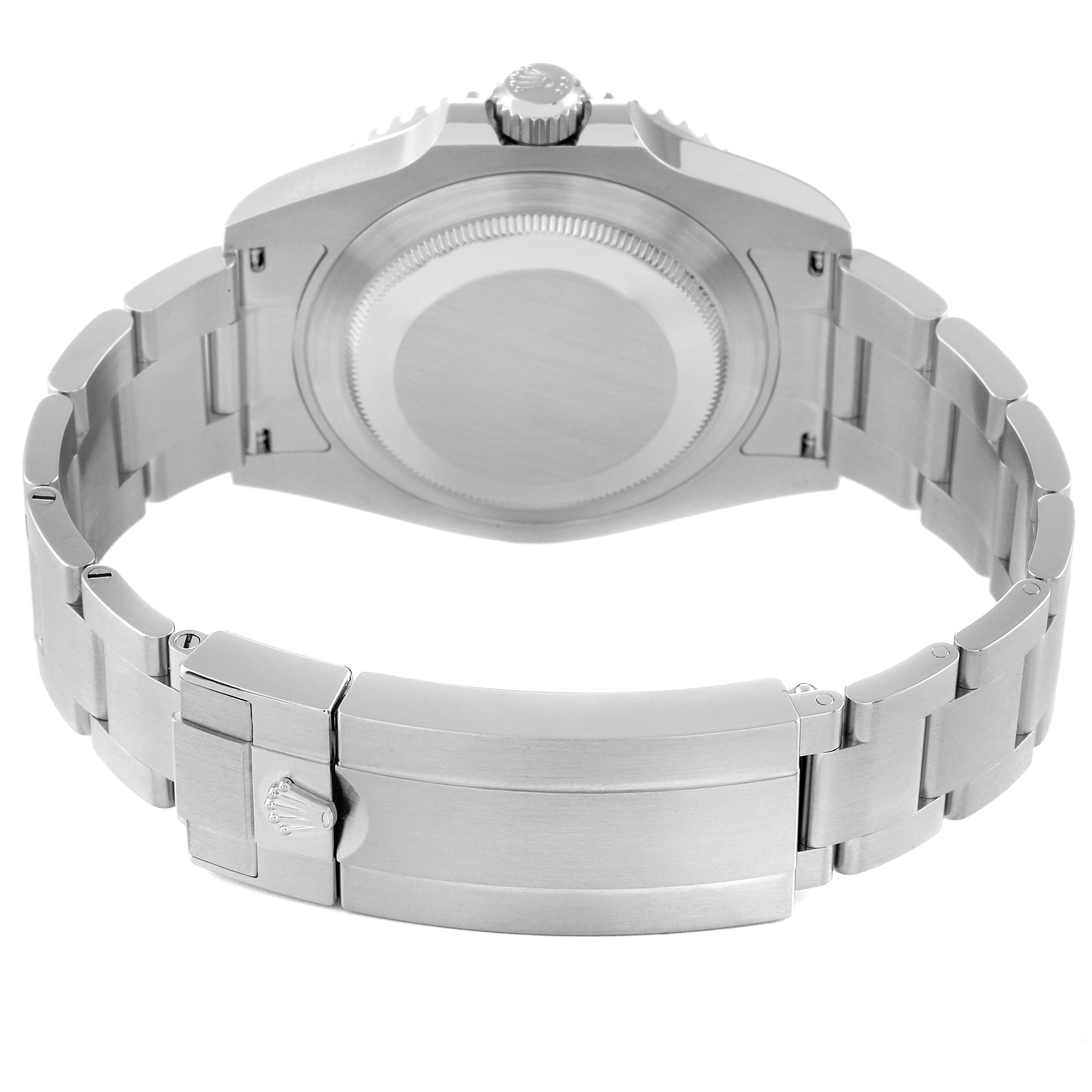 The image shows the backside and bracelet of a Rolex Submariner 124060 Men
s Stainless Steel Black Dial 124060 Men
s Stainless Steel Black Dial watch at a rear angle, highlighting its clasp and case back.