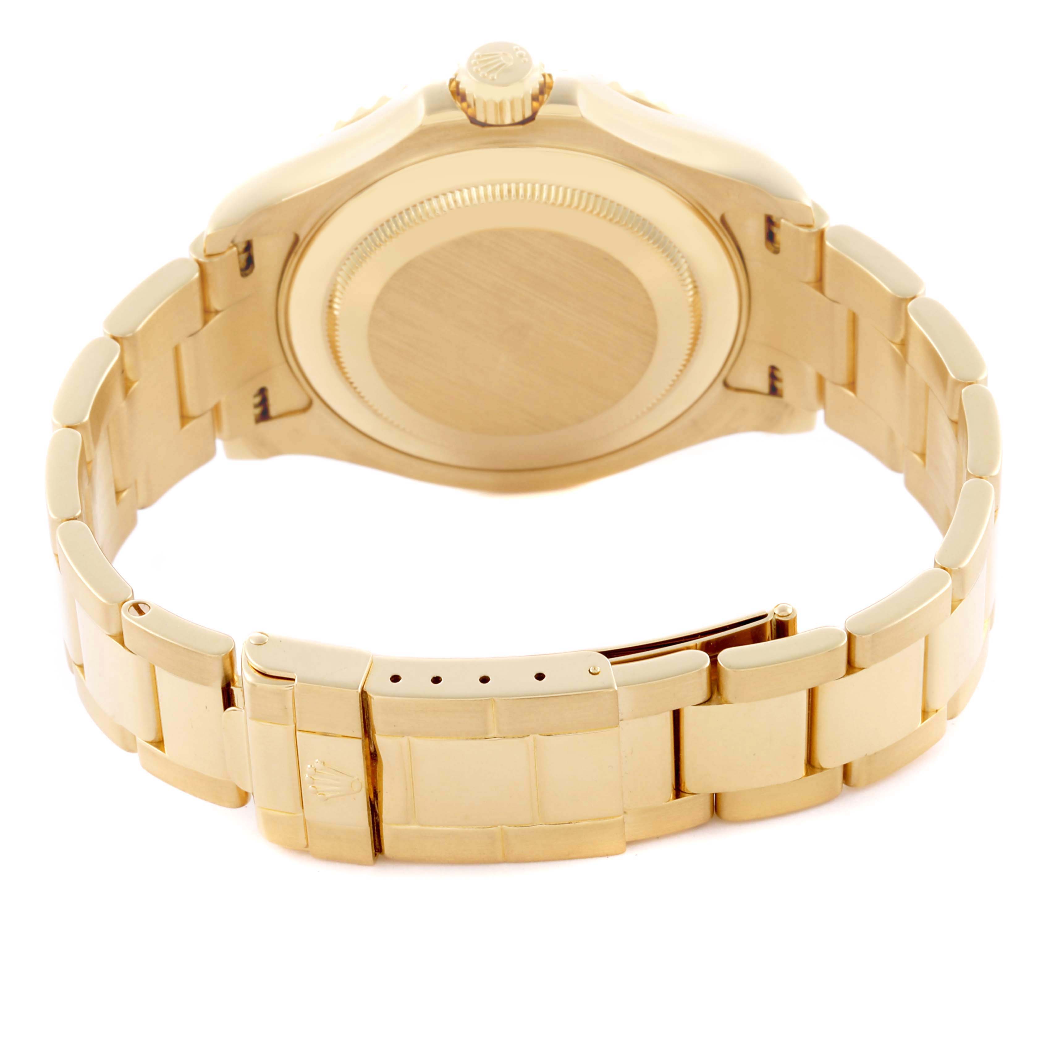 The image shows the back and bracelet clasp of a Rolex Yacht-Master 16628 Men's Yellow Gold White Dial 16628 Men's Yellow Gold White Dial watch.