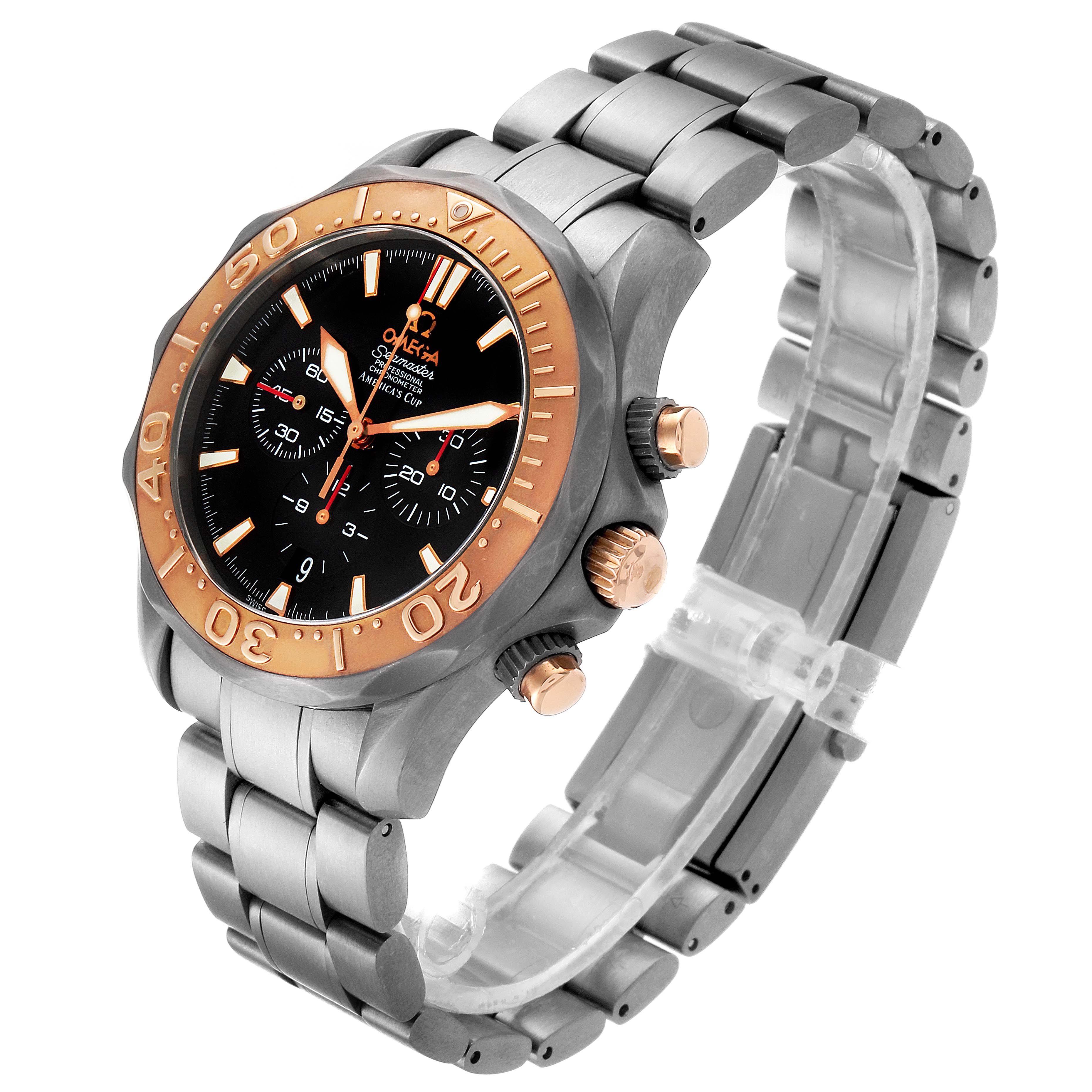 The image shows an angled view of the Omega Seamaster 2294.50.00 Men's Titanium Black Dial 2294.50.00 Men's Titanium Black Dial watch, highlighting the face, bezel, and bracelet.