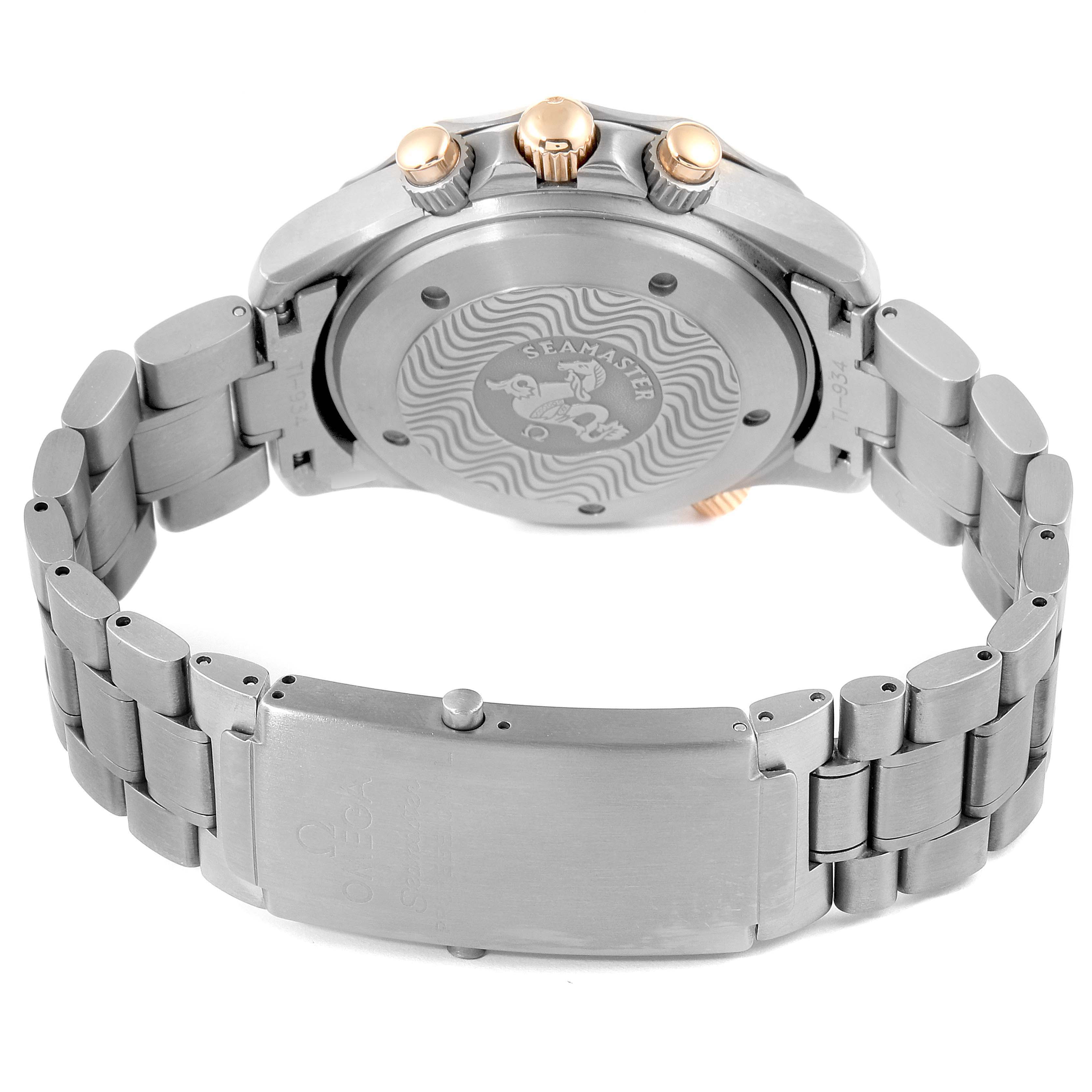 The image shows the back and clasp of the Omega Seamaster 2294.50.00 Men's Titanium Black Dial 2294.50.00 Men's Titanium Black Dial watch, highlighting the case back, bracelet, and crown.