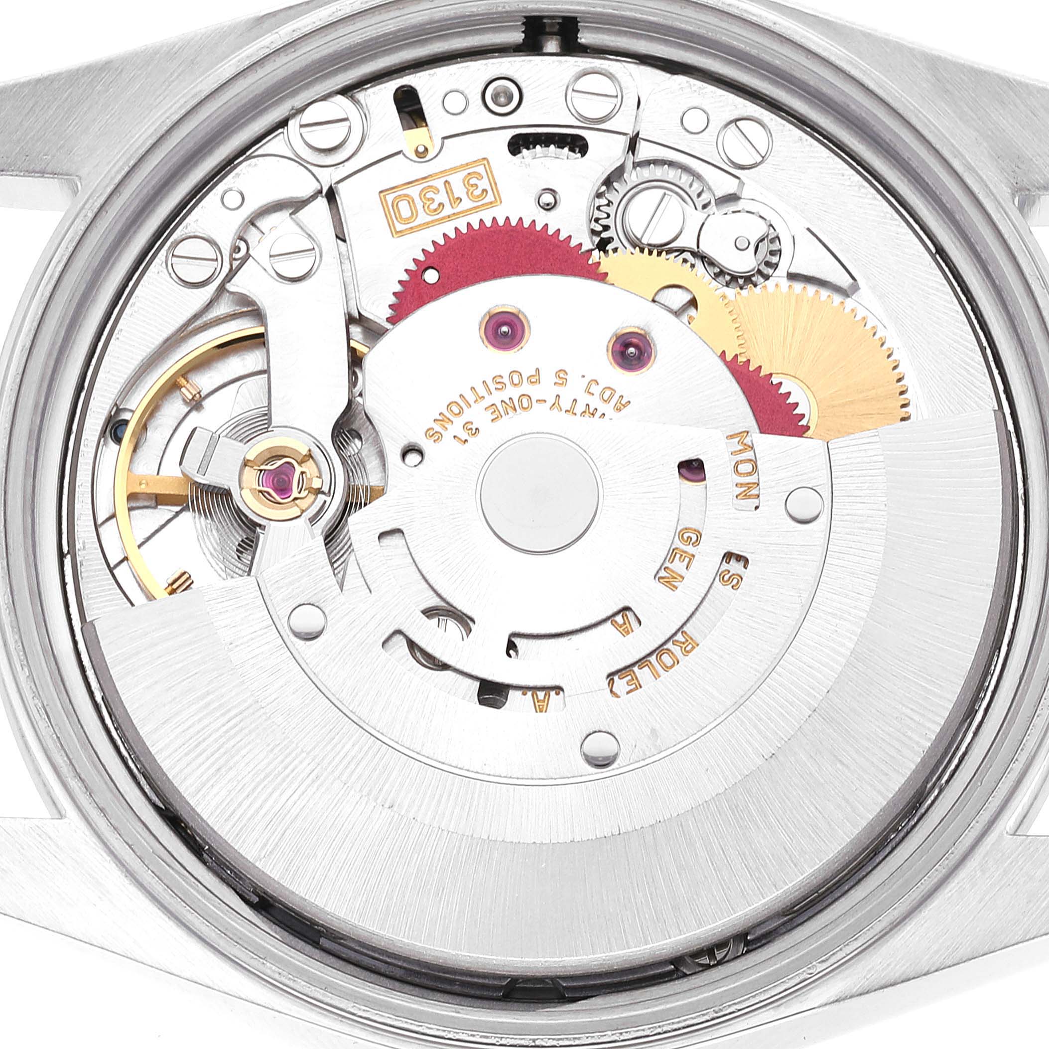 This image shows the internal mechanism and movement parts of the Rolex Air-King 14000 Men's Stainless Steel White Dial 14000 Men's Stainless Steel White Dial watch from a top-down angle.