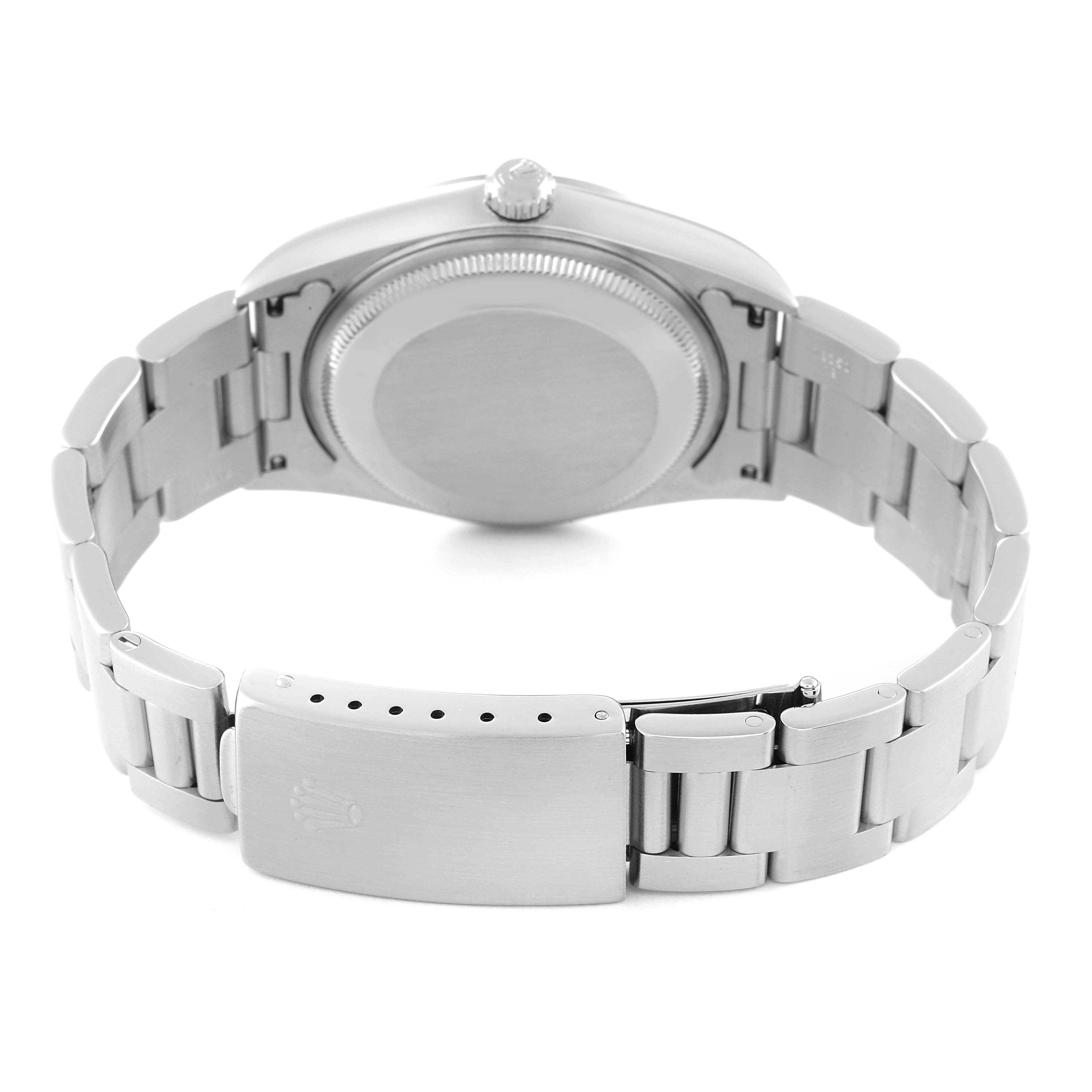 The image shows the backside and bracelet of a Rolex Air-King 14000 Men's Stainless Steel Silver Dial 14000 Men's Stainless Steel Silver Dial watch, including the clasp and case back.