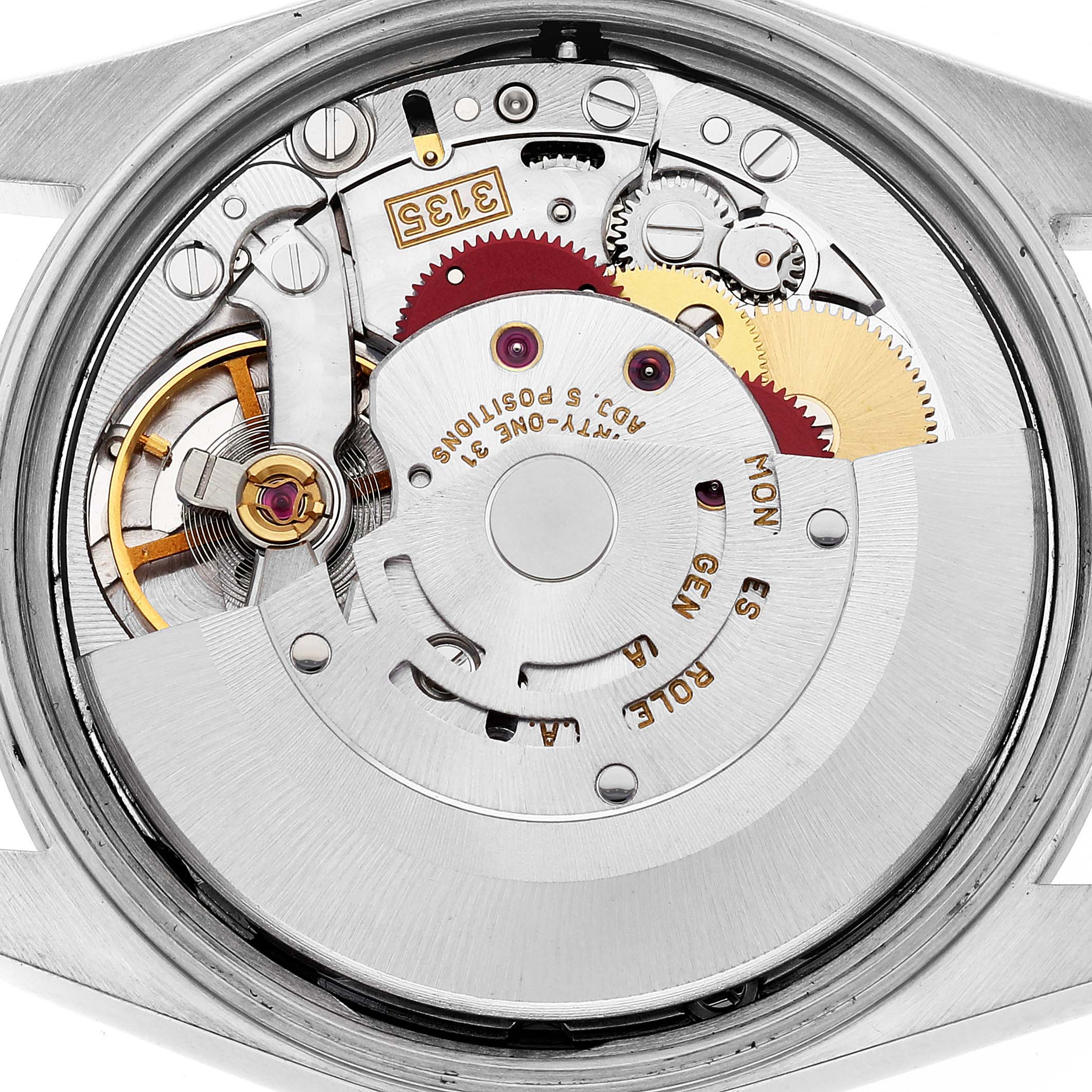 The image shows a detailed close-up of the internal mechanism of a Rolex Date 15200 Men's Stainless Steel Black Dial 15200 Men's Stainless Steel Black Dial watch model.
