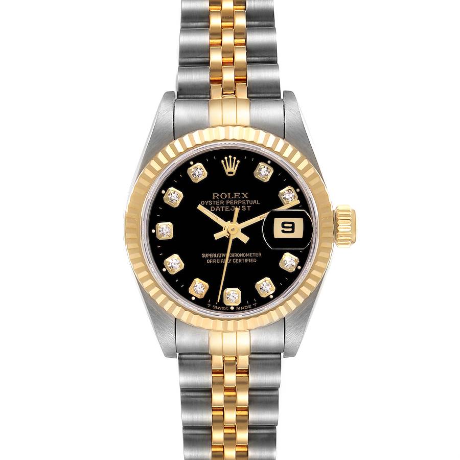 Rolex Datejust Black Diamond Dial Steel Yellow Gold Ladies Watch 69173 + 2 extra links SwissWatchExpo