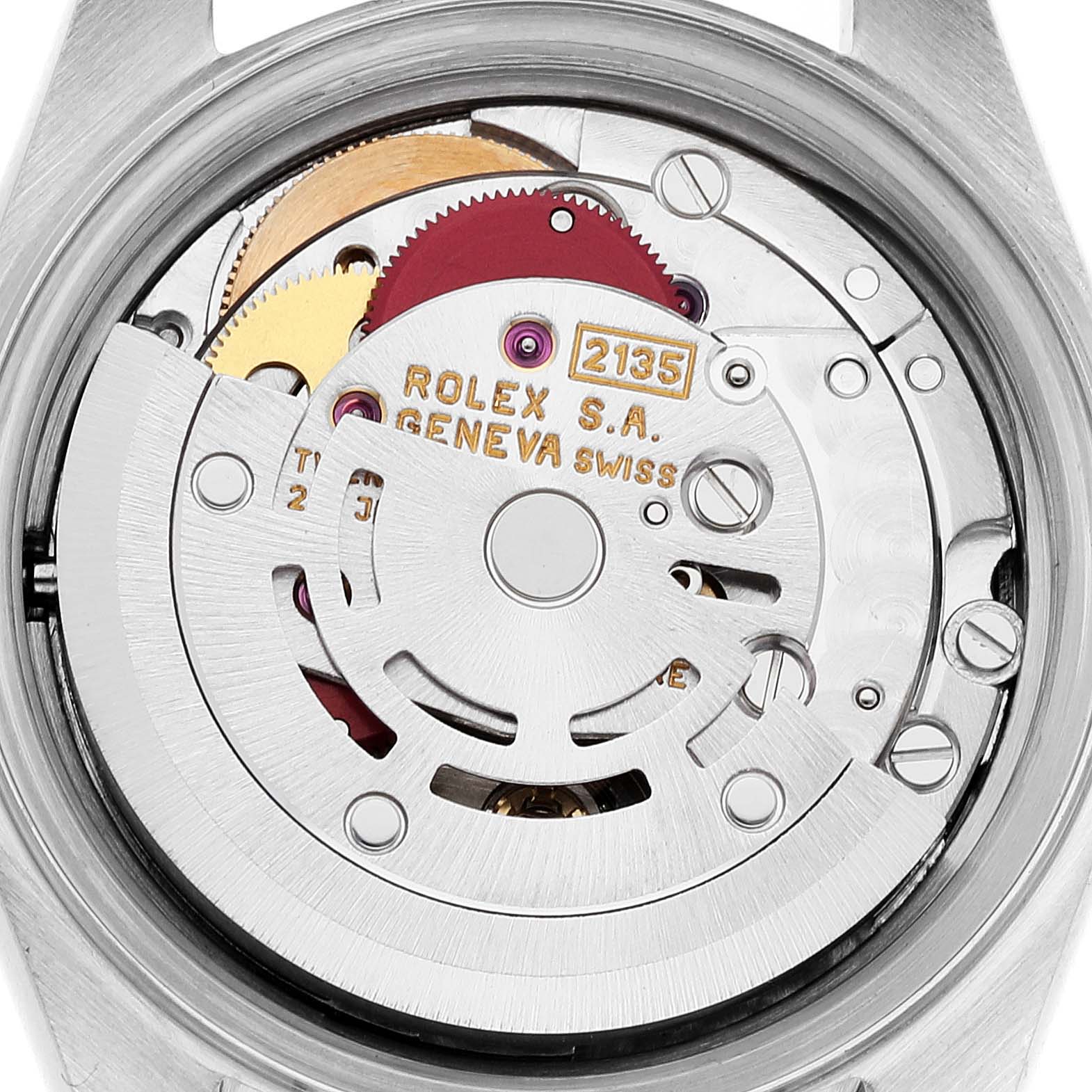 This image shows the movement and internal components of a Rolex Datejust 69173 Women's Steel and Gold (two tone) Black Dial 69173 Women's Steel and Gold (two tone) Black Dial watch from a top-down angle.