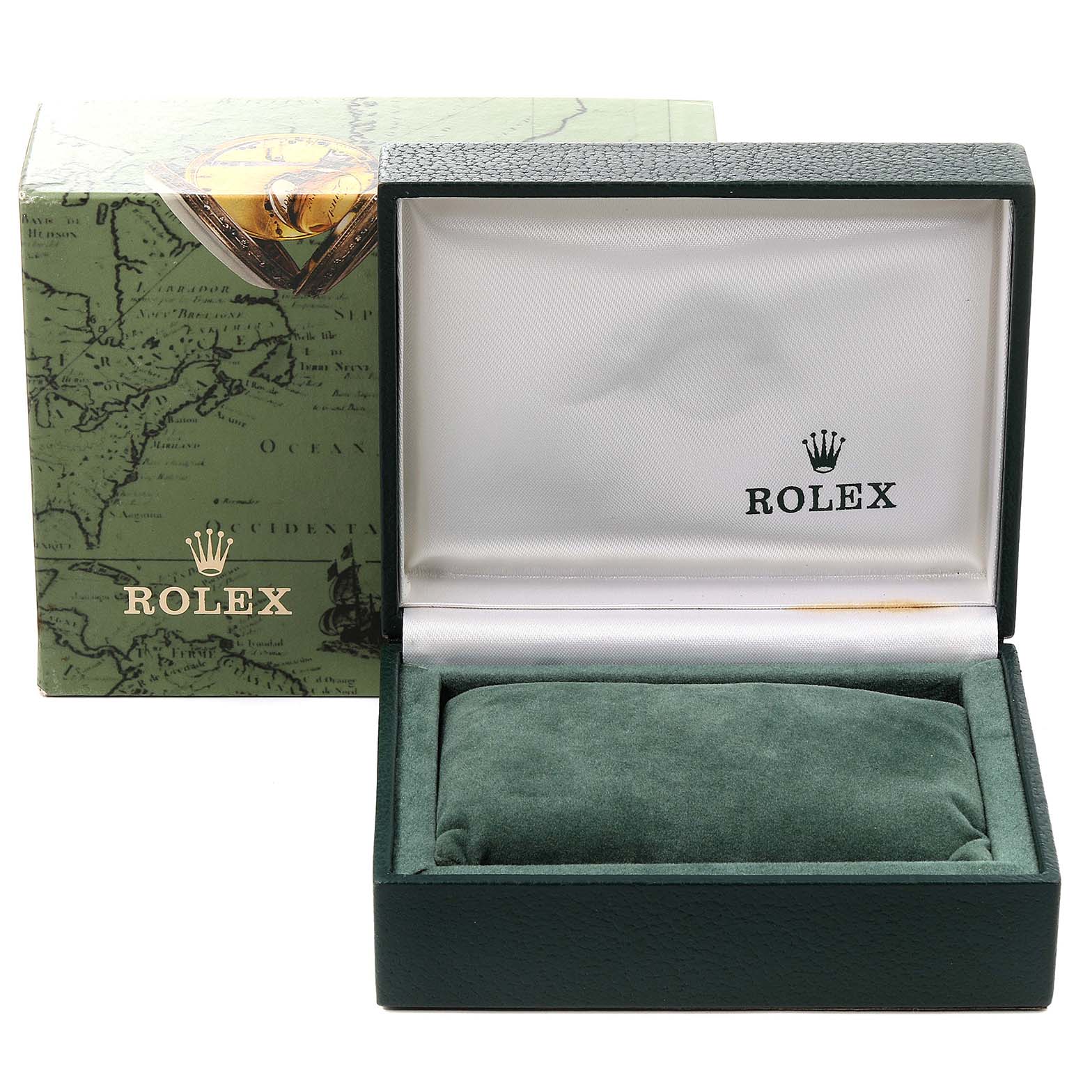 The image shows a Rolex Mid-Size 68273 Women's Steel and Gold (two tone) White Dial 68273 Women's Steel and Gold (two tone) White Dial model watch box with the lid open beside its outer packaging.