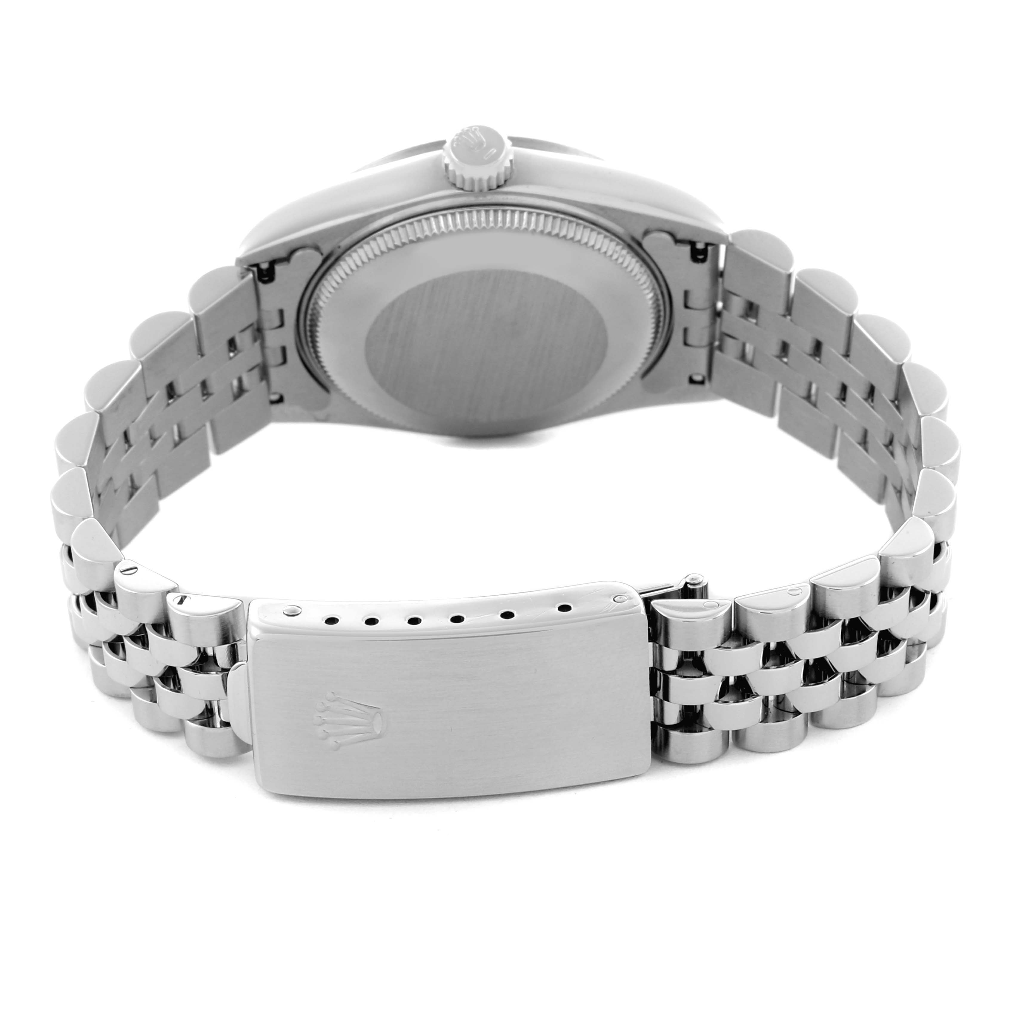 The image shows the back and clasp of a Rolex Mid-Size 68274 Women's Stainless Steel Silver Dial 68274 Women's Stainless Steel Silver Dial watch, highlighting the bracelet and case back from a rear angle.