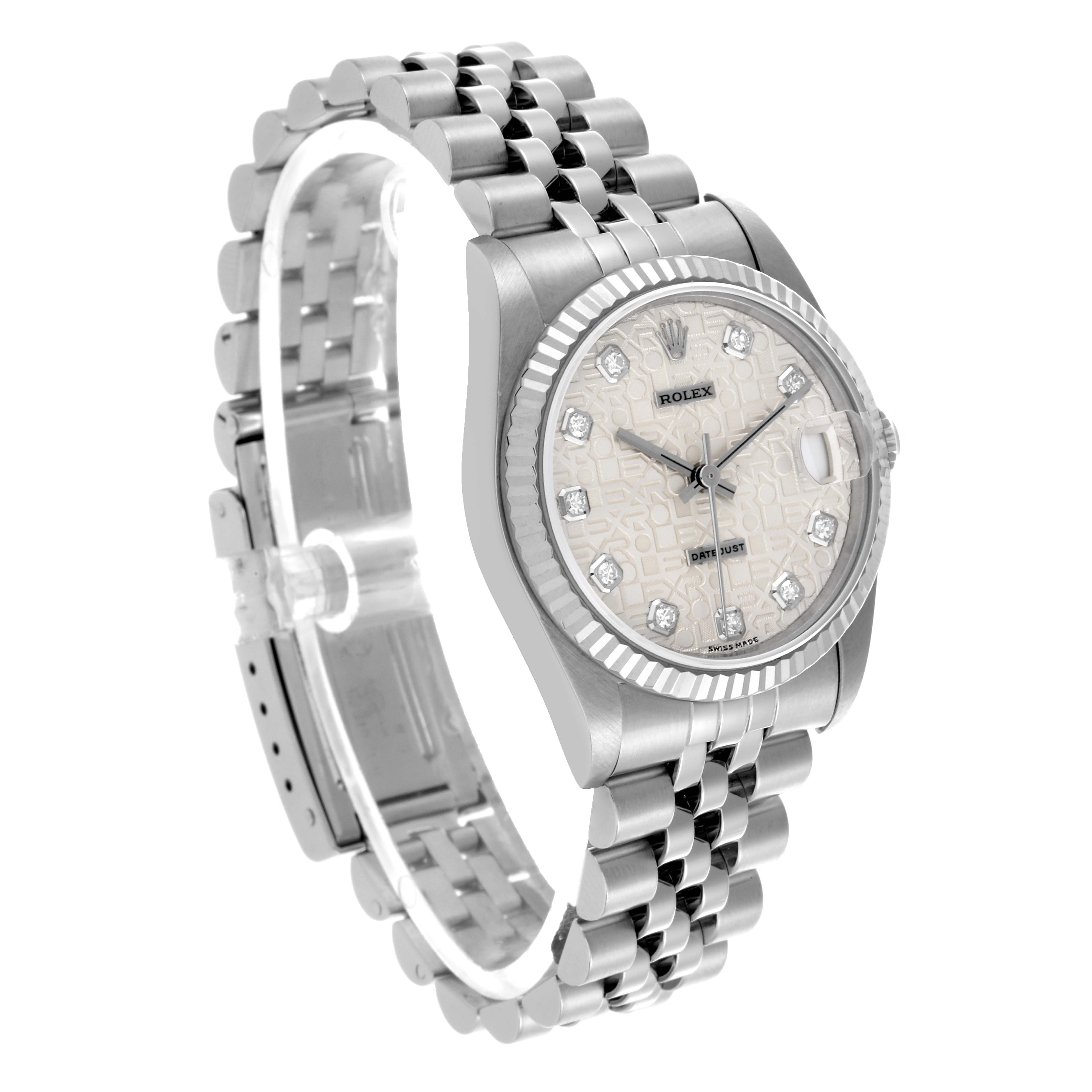 The Rolex Mid-Size 68274 Women's Stainless Steel Silver Dial 68274 Women's Stainless Steel Silver Dial model watch is shown at a three-quarter angle, featuring the bracelet, dial, and case.