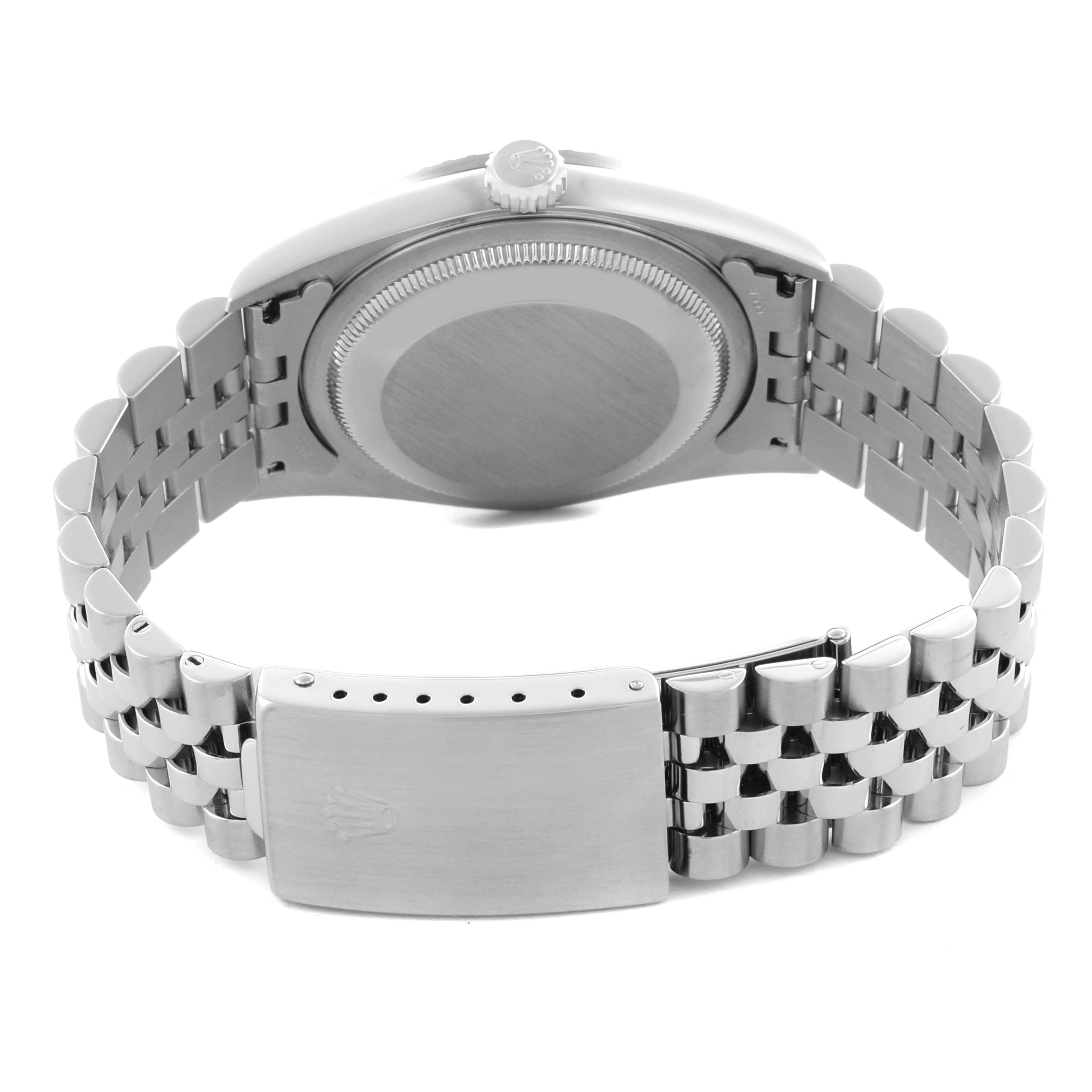 The image shows the back and bracelet of a Rolex Datejust 16220 Men's Stainless Steel Silver Dial 16220 Men's Stainless Steel Silver Dial watch, highlighting the clasp and case back.