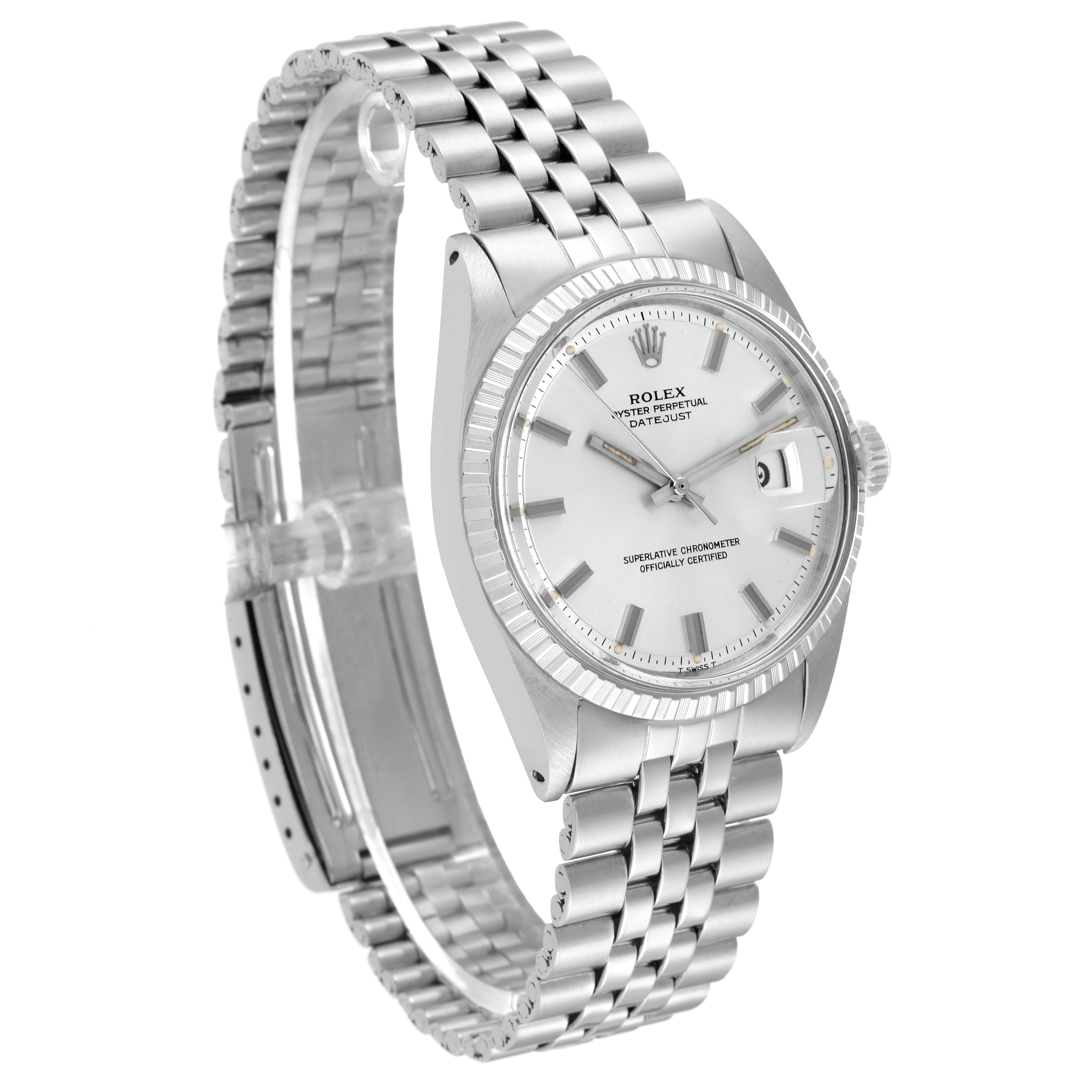 The image features a Rolex Vintage Collection 1603 Men's Stainless Steel Silver Dial 1603 Men's Stainless Steel Silver Dial watch, showing the full face, bracelet, and side profile.