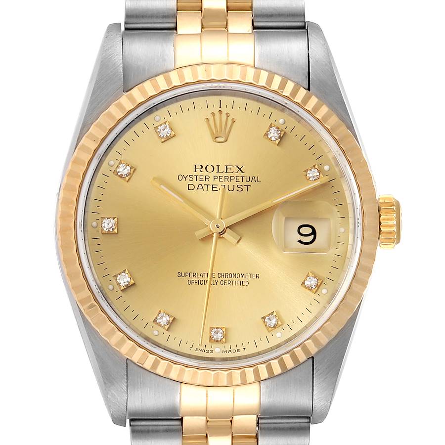 Rolex Datejust Steel 18K Yellow Gold Diamond Dial Mens Watch 16233 Papers SwissWatchExpo