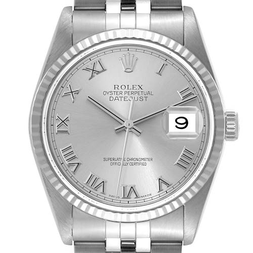 Photo of Rolex Datejust Steel White Gold Silver Roman Dial Mens Watch 16234