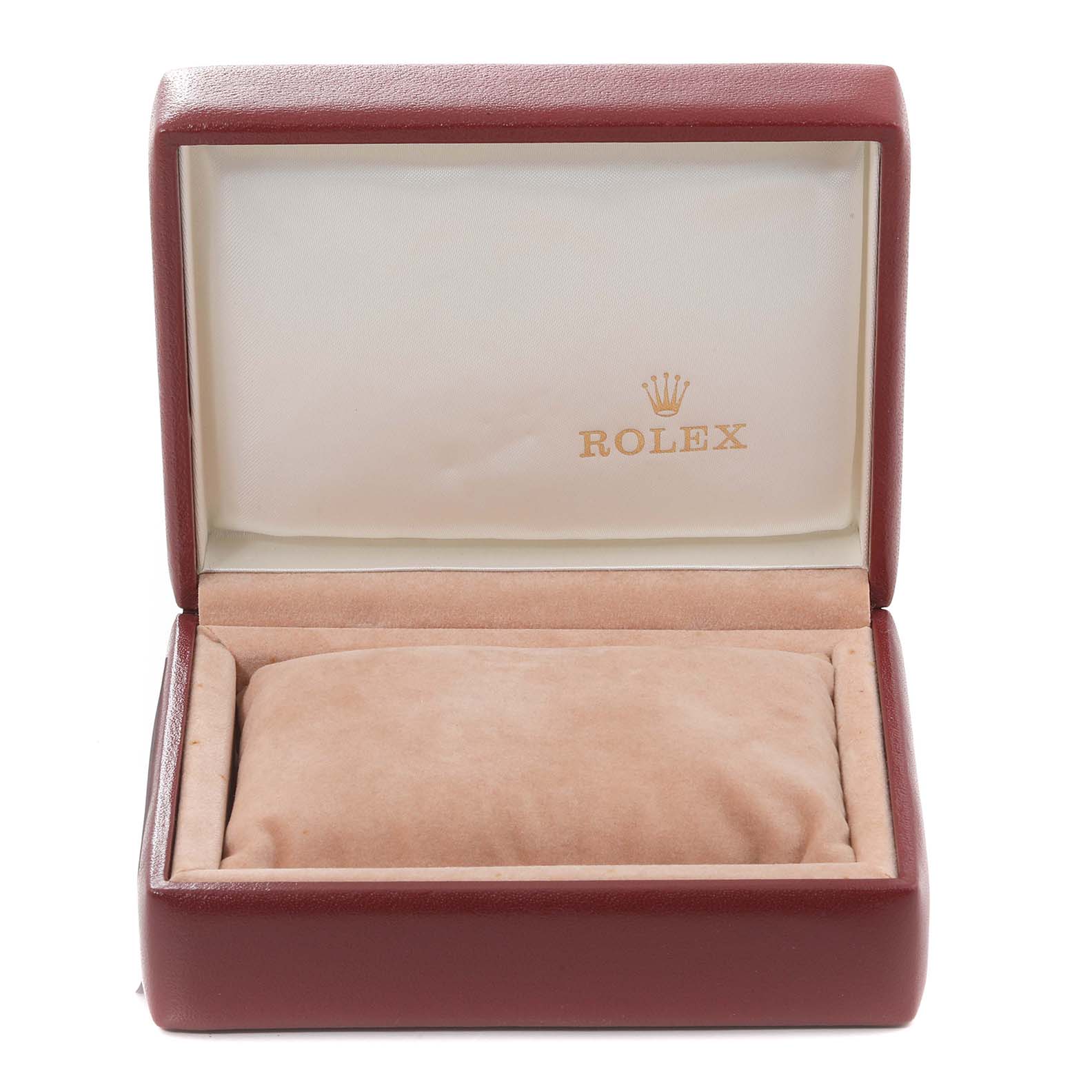 This image shows an open watch box of a Rolex Datejust 69173 Women's Steel and Gold (two tone) Champagne Dial 69173 Women's Steel and Gold (two tone) Champagne Dial model, with the logo and cushion visible.