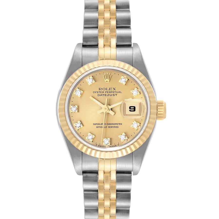 Rolex Datejust Steel Yellow Gold Champagne Diamond Dial Ladies Watch 69173 SwissWatchExpo