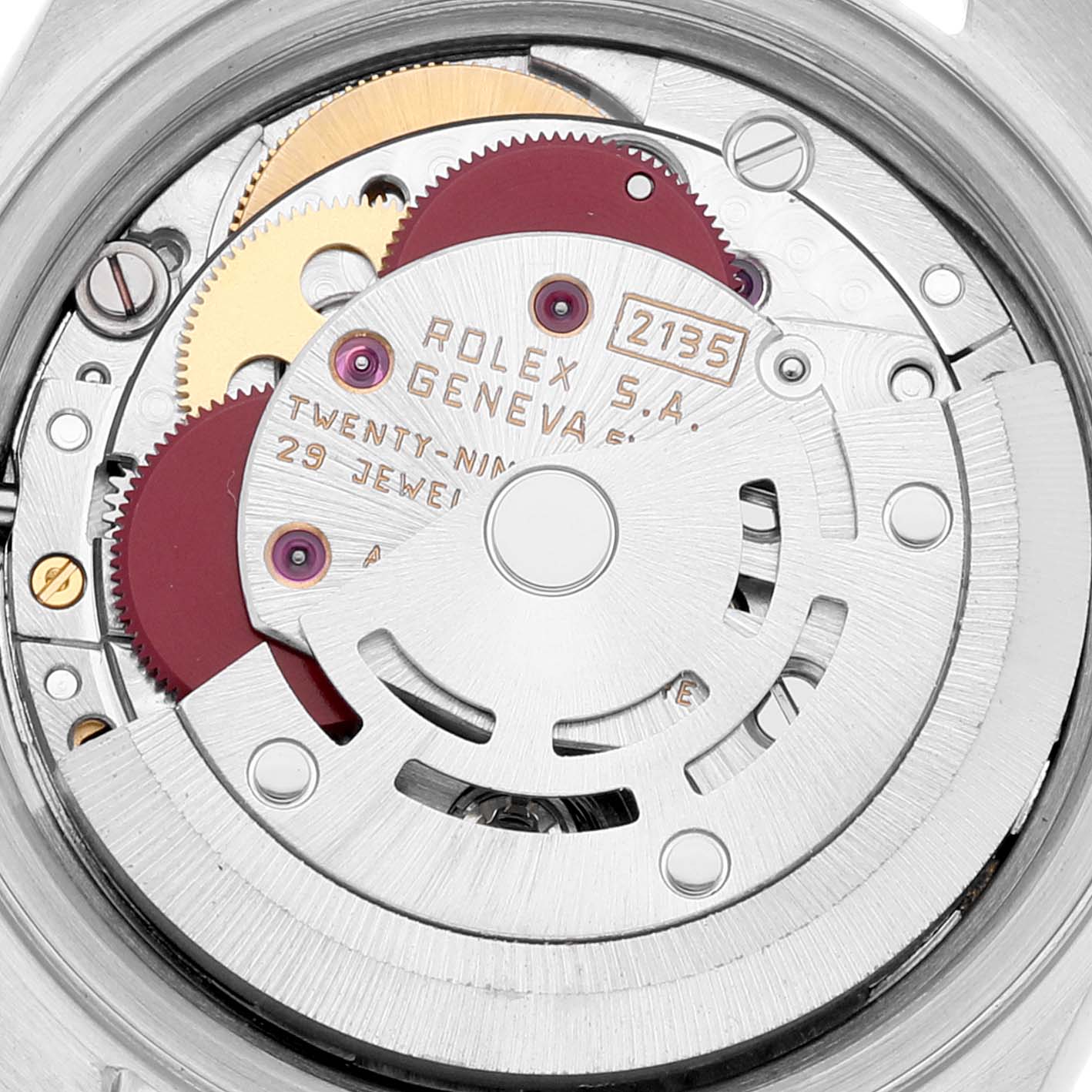 The image shows the internal mechanism of a Rolex Datejust 69173 Women's Steel and Gold (two tone) Champagne Dial 69173 Women's Steel and Gold (two tone) Champagne Dial watch, highlighting the intricate movement parts.