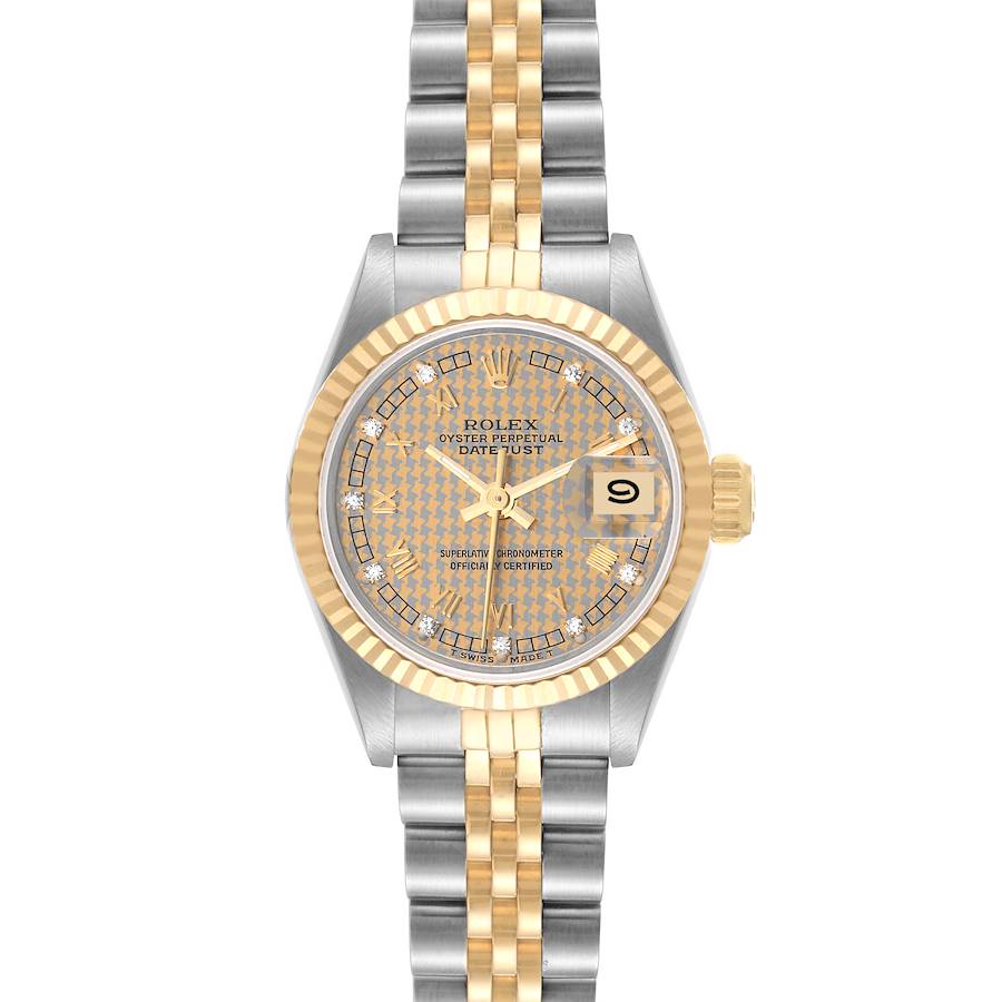 Rolex Datejust Steel Yellow Gold Houndstooth Diamond Dial Ladies Watch 69173 SwissWatchExpo