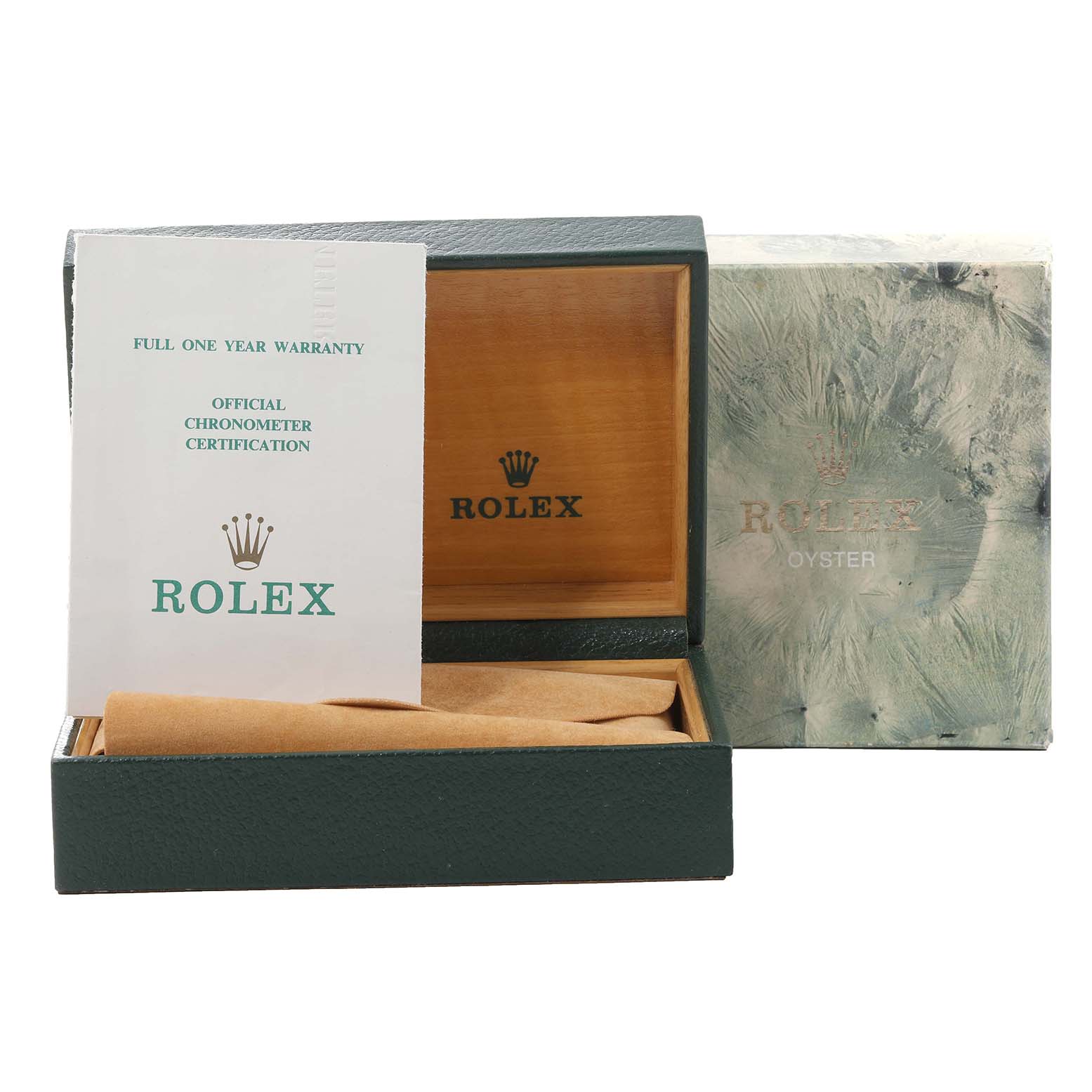 The image shows the packaging and warranty certificate for a Rolex Vintage Collection 16013 Men's Steel and Gold (two tone) Champagne Dial 16013 Men's Steel and Gold (two tone) Champagne Dial watch.