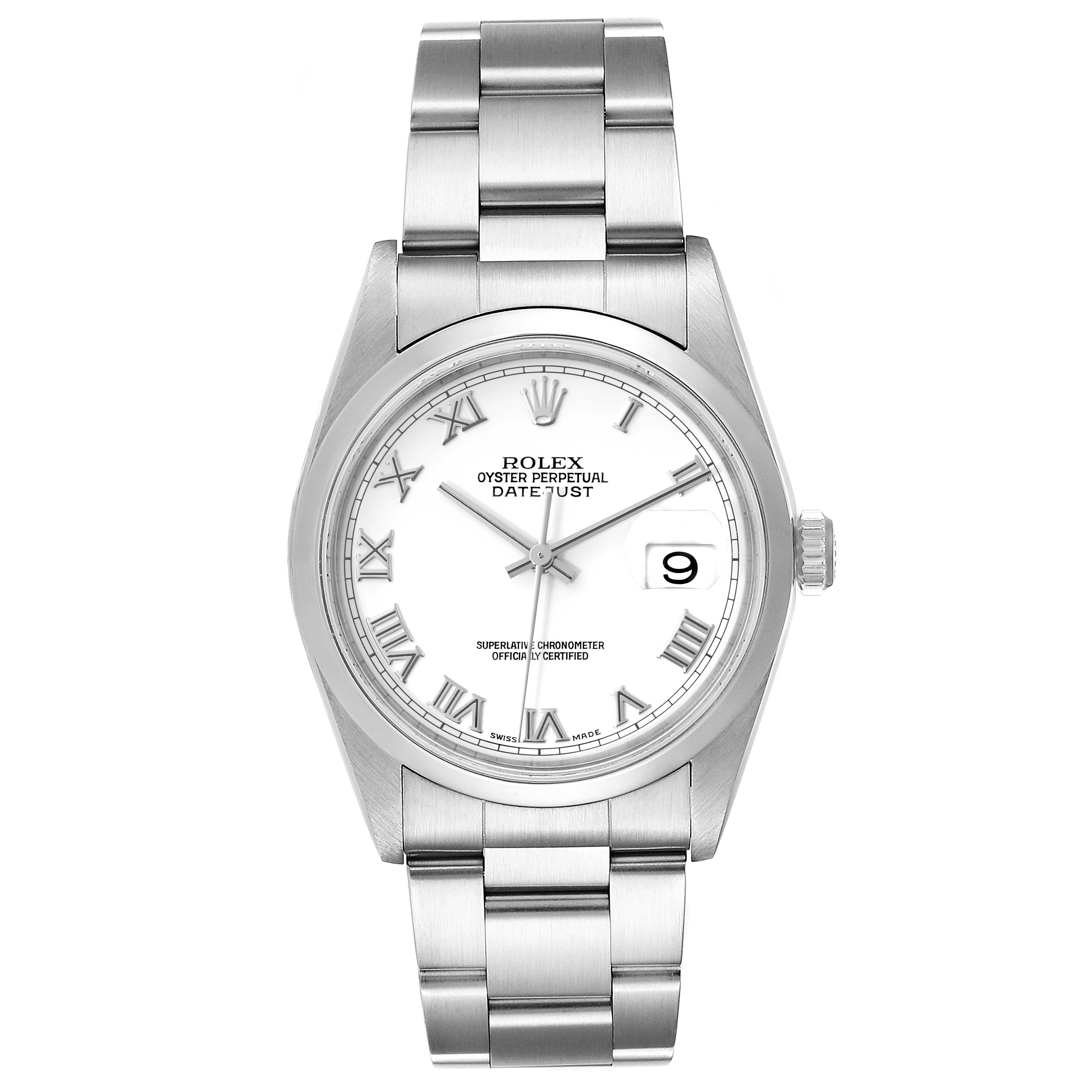 Rolex Datejust White Roman Dial Oyster Bracelet Steel Mens Watch 16200 ...