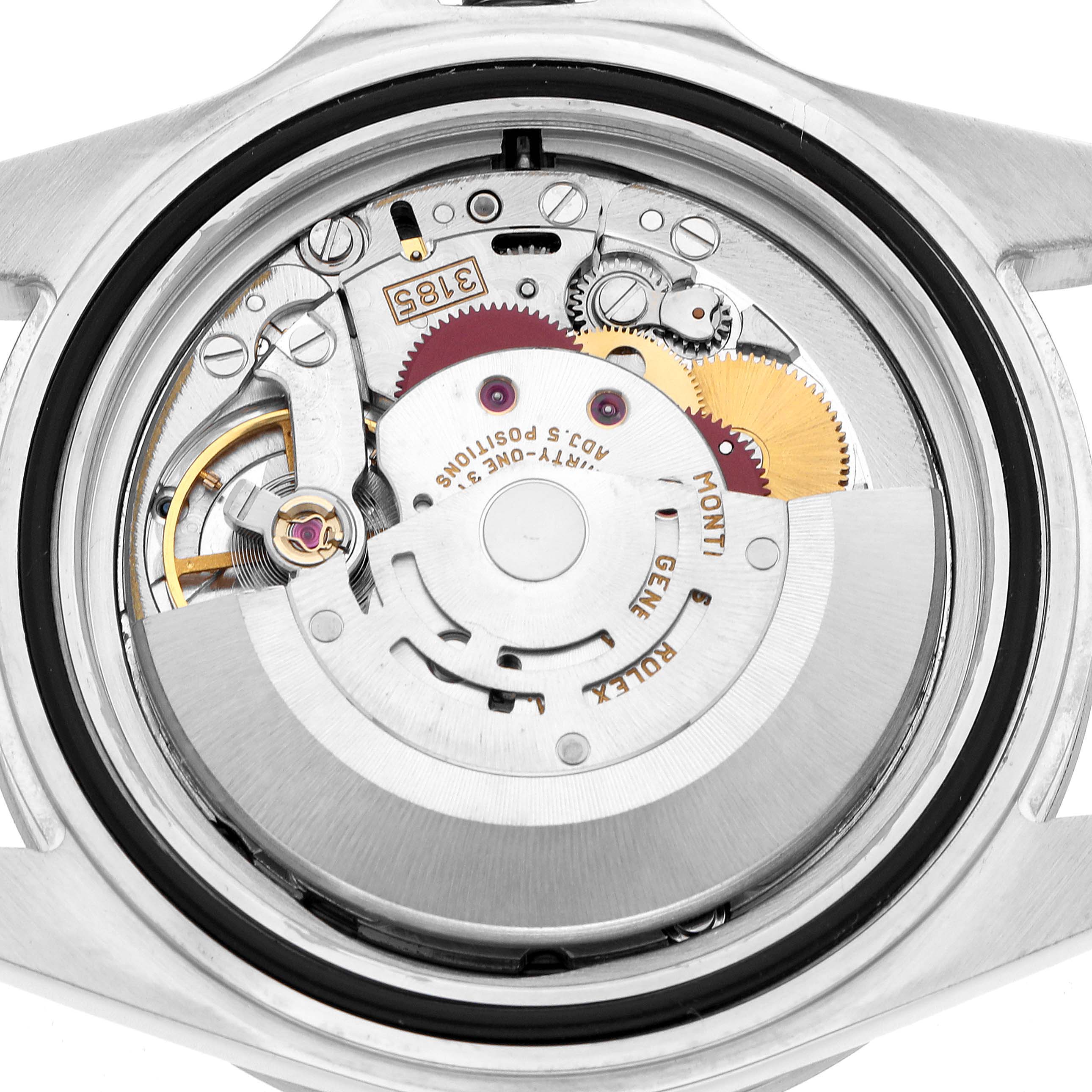 The image shows the movement mechanism of a Rolex Explorer 16570 Men's Stainless Steel White Dial watch viewed from the back.
