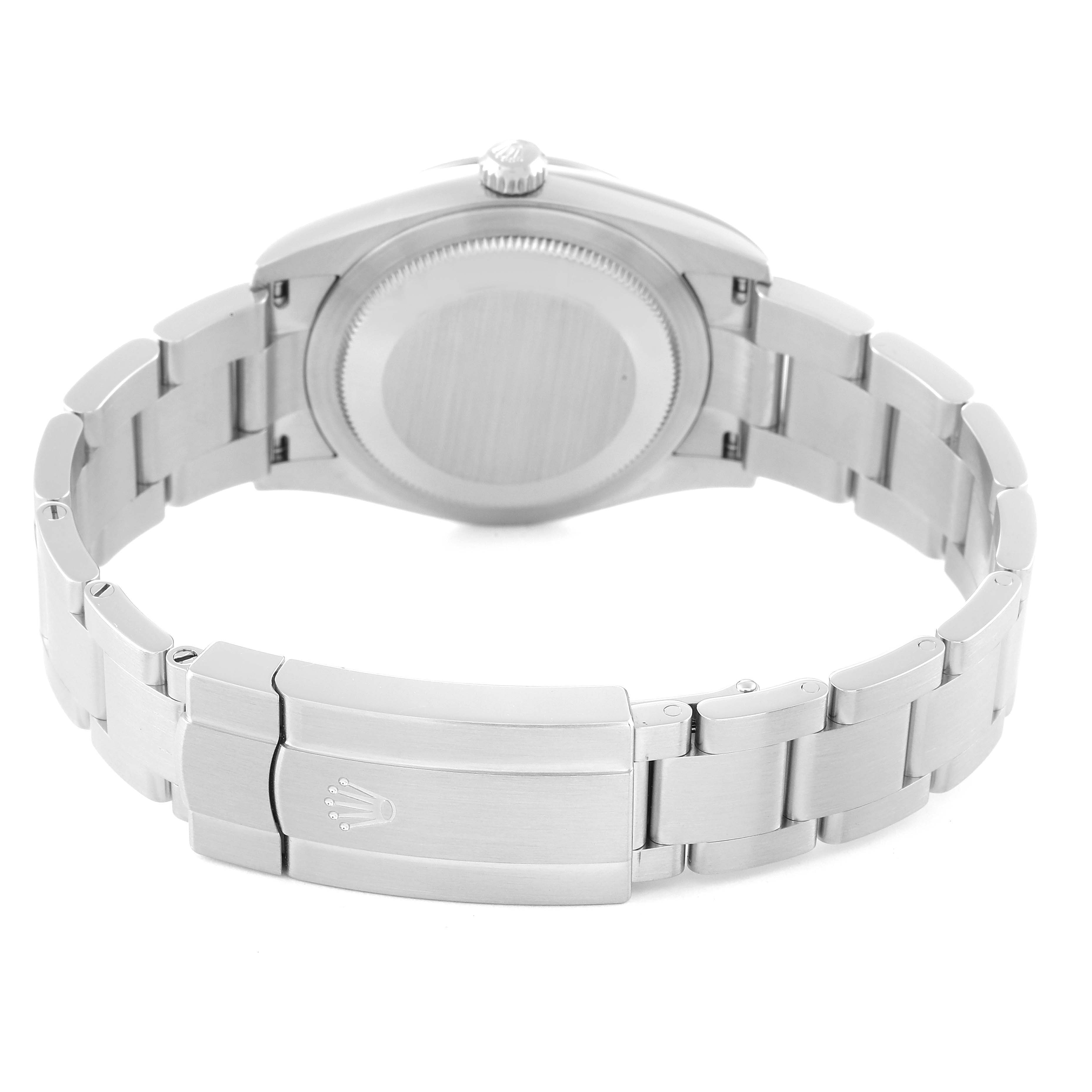 This image shows the back and bracelet of a Rolex Oyster Perpetual 124200 Men
s Stainless Steel Blue Dial 124200 Men
s Stainless Steel Blue Dial watch, highlighting the clasp and case back.