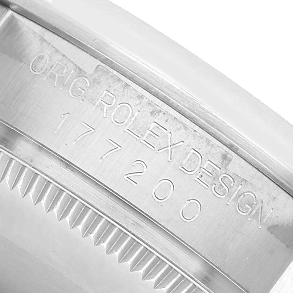 The image shows a close-up of the watch's inner case with "ORIG. ROLEX DESIGN" and model number 177200 engraved.