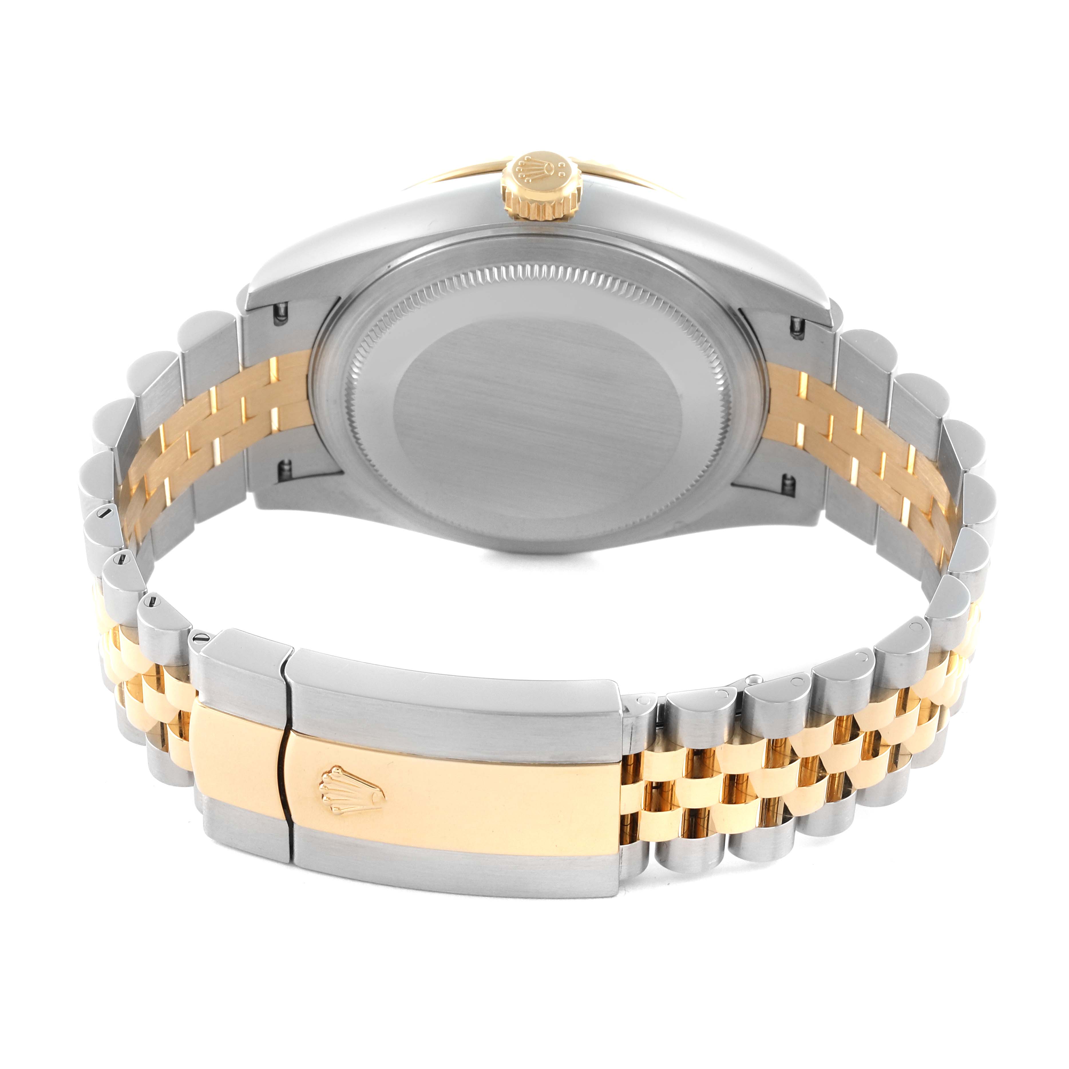 The Rolex Sky-Dweller 326933 Men
s Steel and Gold (two tone) Black Dial 326933 Men
s Steel and Gold (two tone) Black Dial is shown from the back, highlighting the case and two-tone bracelet.