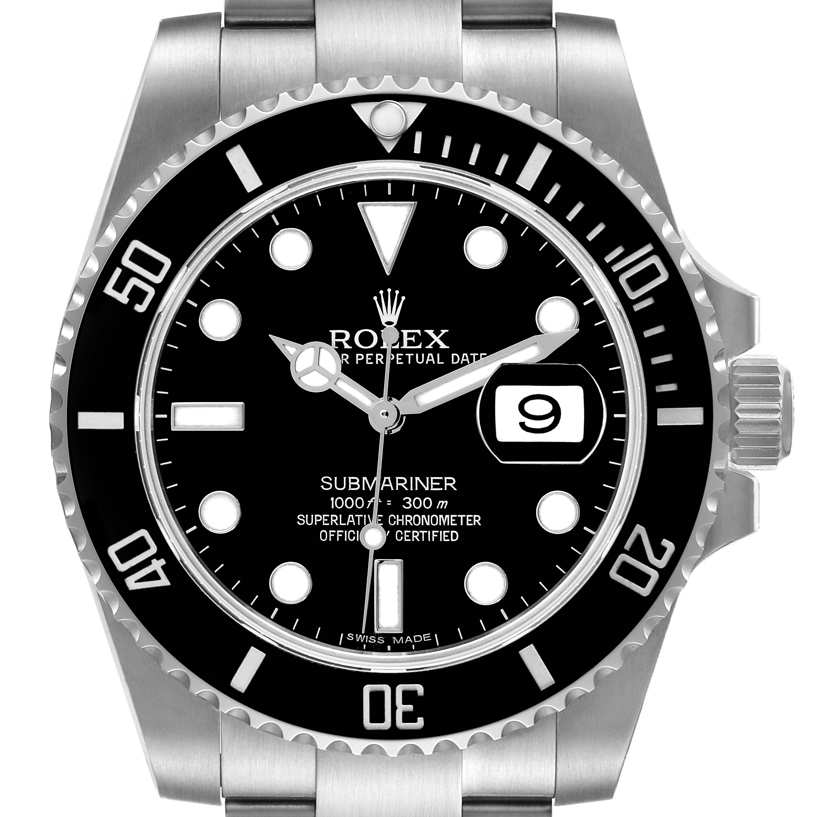 The Rolex Submariner 116610 Men
s Stainless Steel Black Dial 116610 Men
s Stainless Steel Black Dial watch is shown from the front with a clear view of the dial, bezel, and crown.