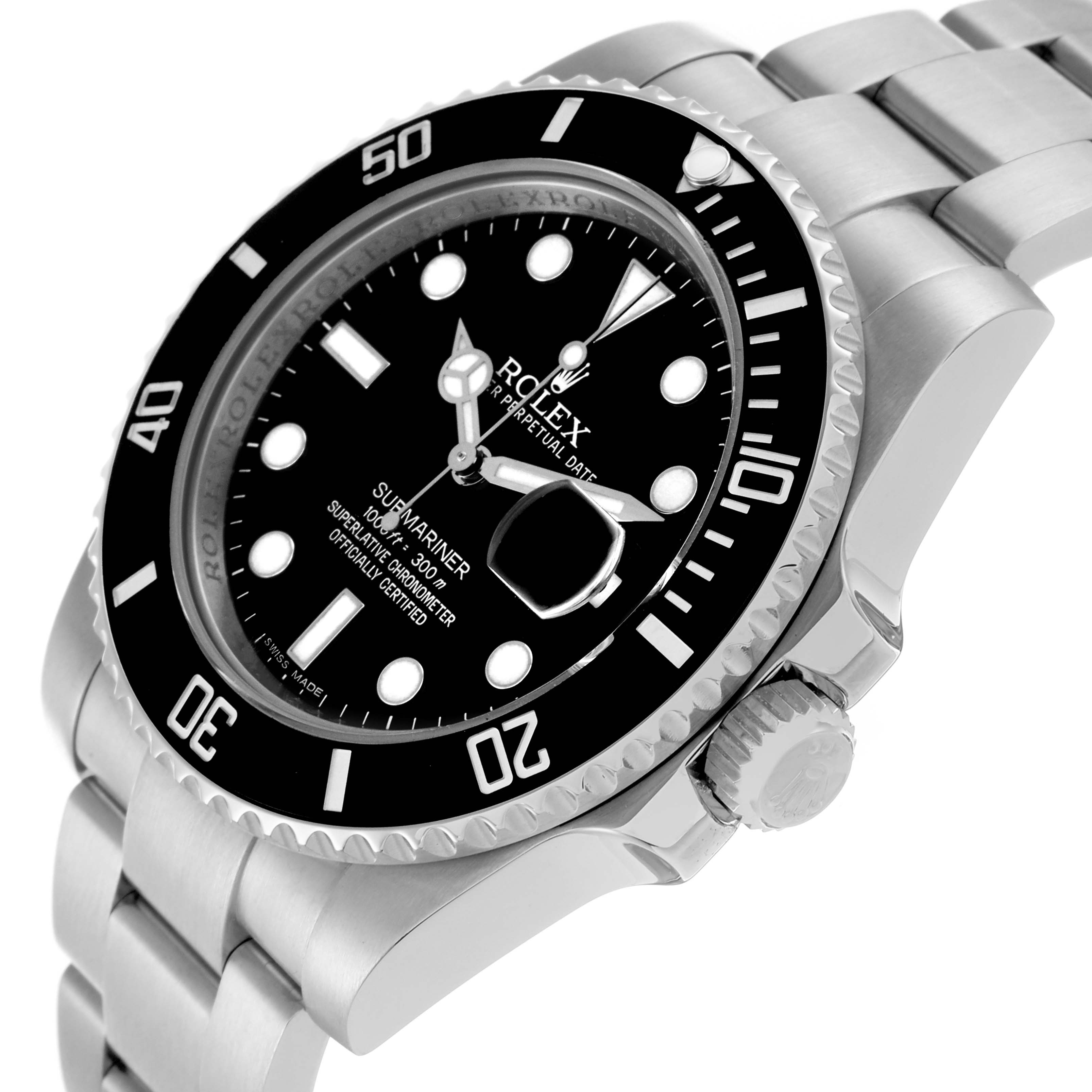 The image shows a Rolex Submariner 116610 Men
s Stainless Steel Black Dial 116610 Men
s Stainless Steel Black Dial watch at an angled view highlighting the face, bezel, and partial bracelet.