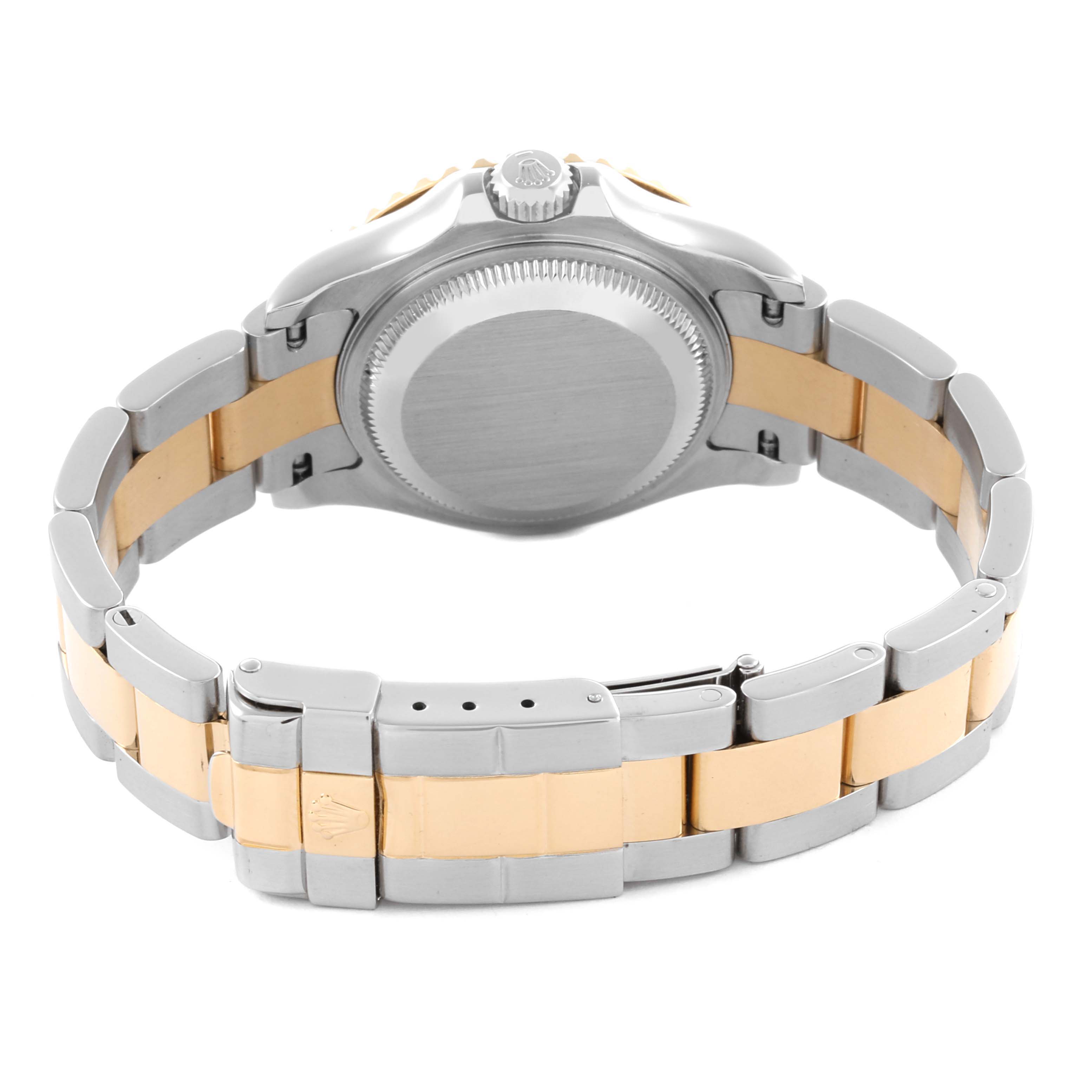 The Rolex Yacht-Master 169623 Women's Steel and Gold (two tone) Silver Dial 169623 Women's Steel and Gold (two tone) Silver Dial is shown from the back, displaying the case back, crown, and two-tone bracelet.