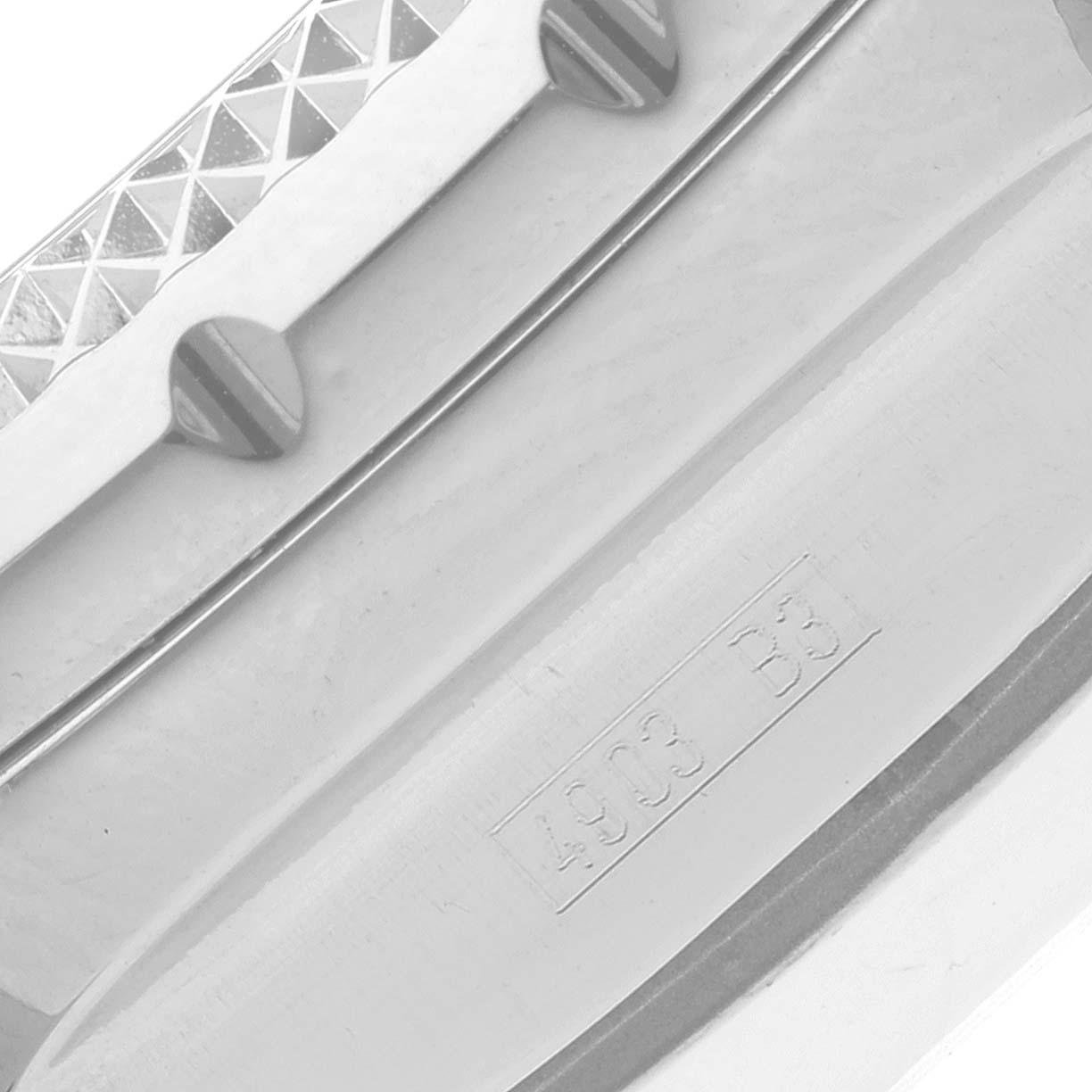 The image shows a close-up of the bezel and part of the metal band for the Breitling Bentley A25362 Men's Stainless Steel Blue Dial A25362 Men's Stainless Steel Blue Dial watch model.