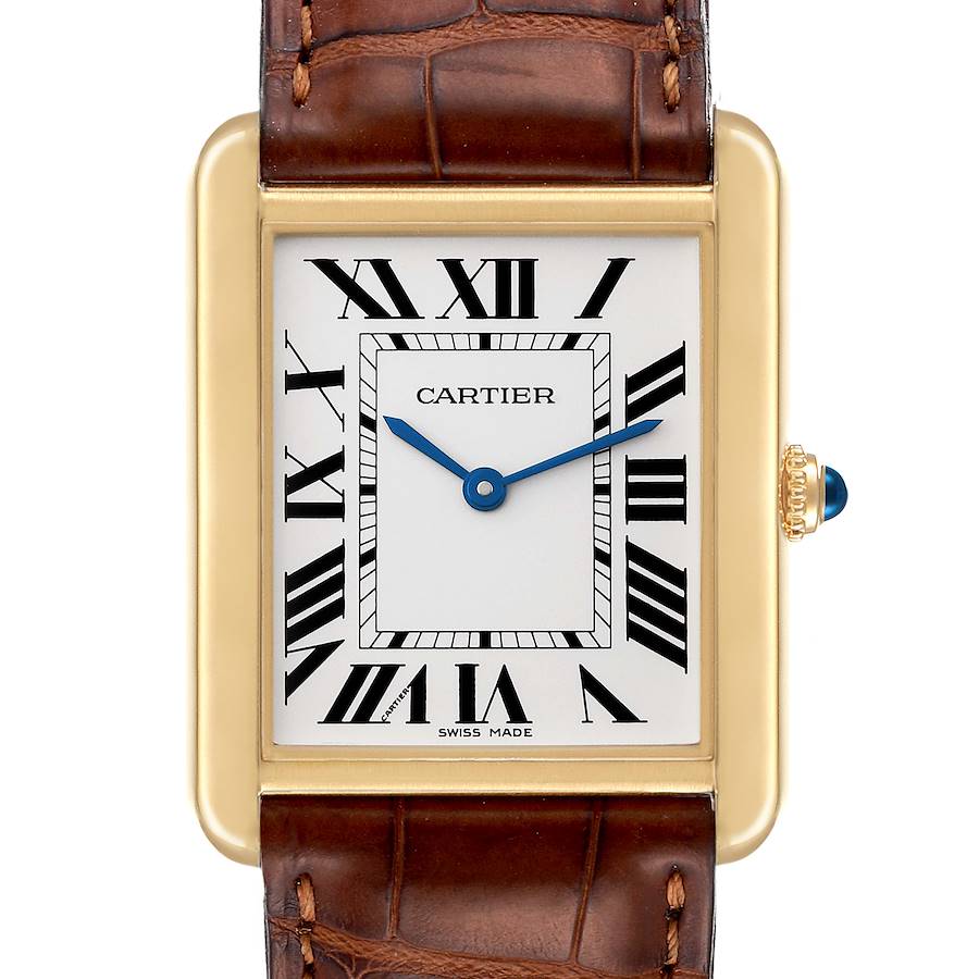 Cartier Tank Solo Yellow Gold Steel Brown Strap Large Watch W5200004 Box Papers SwissWatchExpo