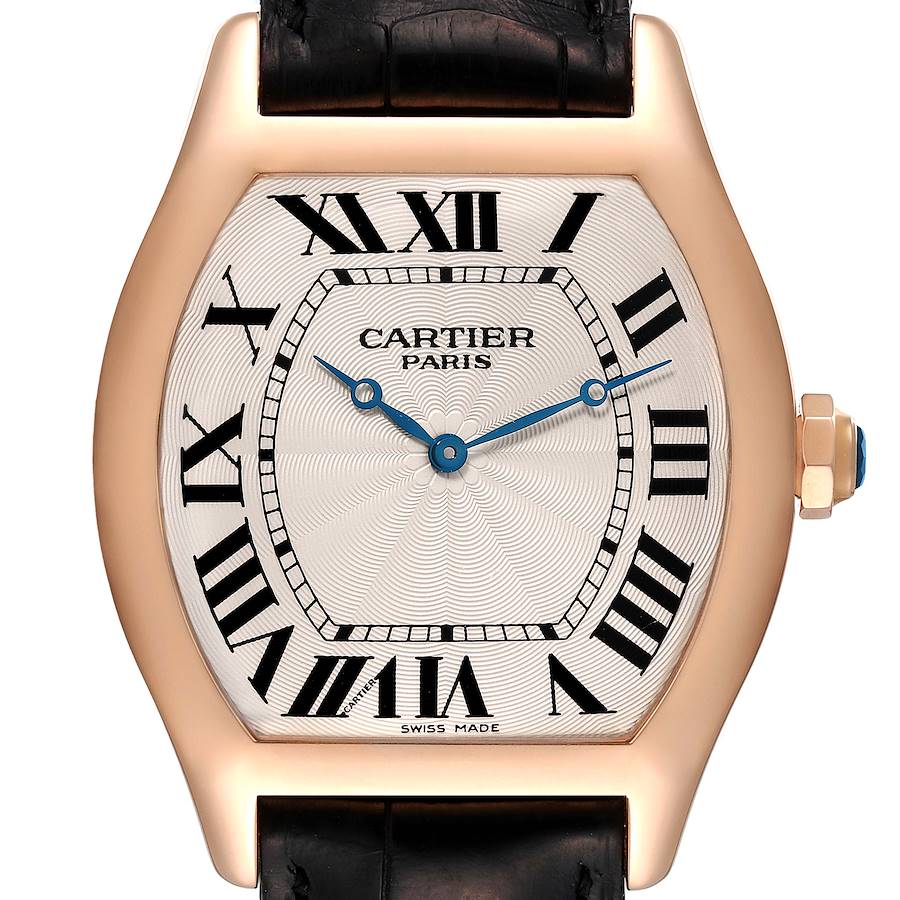 Cartier Tortue XL CPCP Silver Silver Dial 18K Rose Gold Mens Watch 2763 SwissWatchExpo