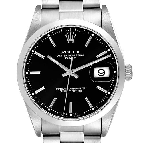 Photo of Rolex Date Black Dial Oyster Bracelet Steel Mens Watch 15200