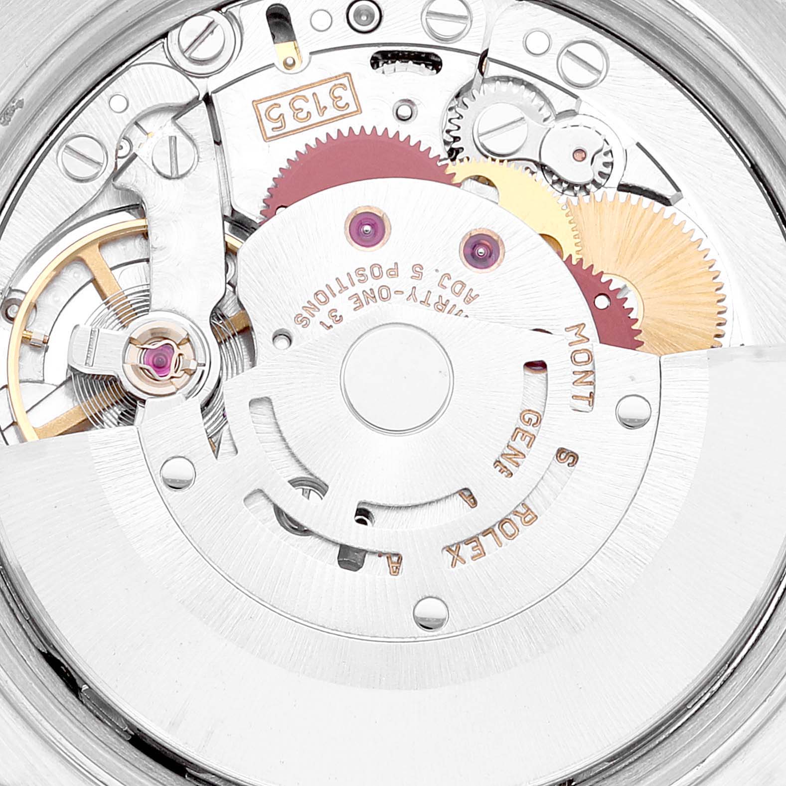 This image shows the intricate movement mechanism and internal gears of a Rolex Date 15210 Men
s Stainless Steel White Dial 15210 Men
s Stainless Steel White Dial model watch.