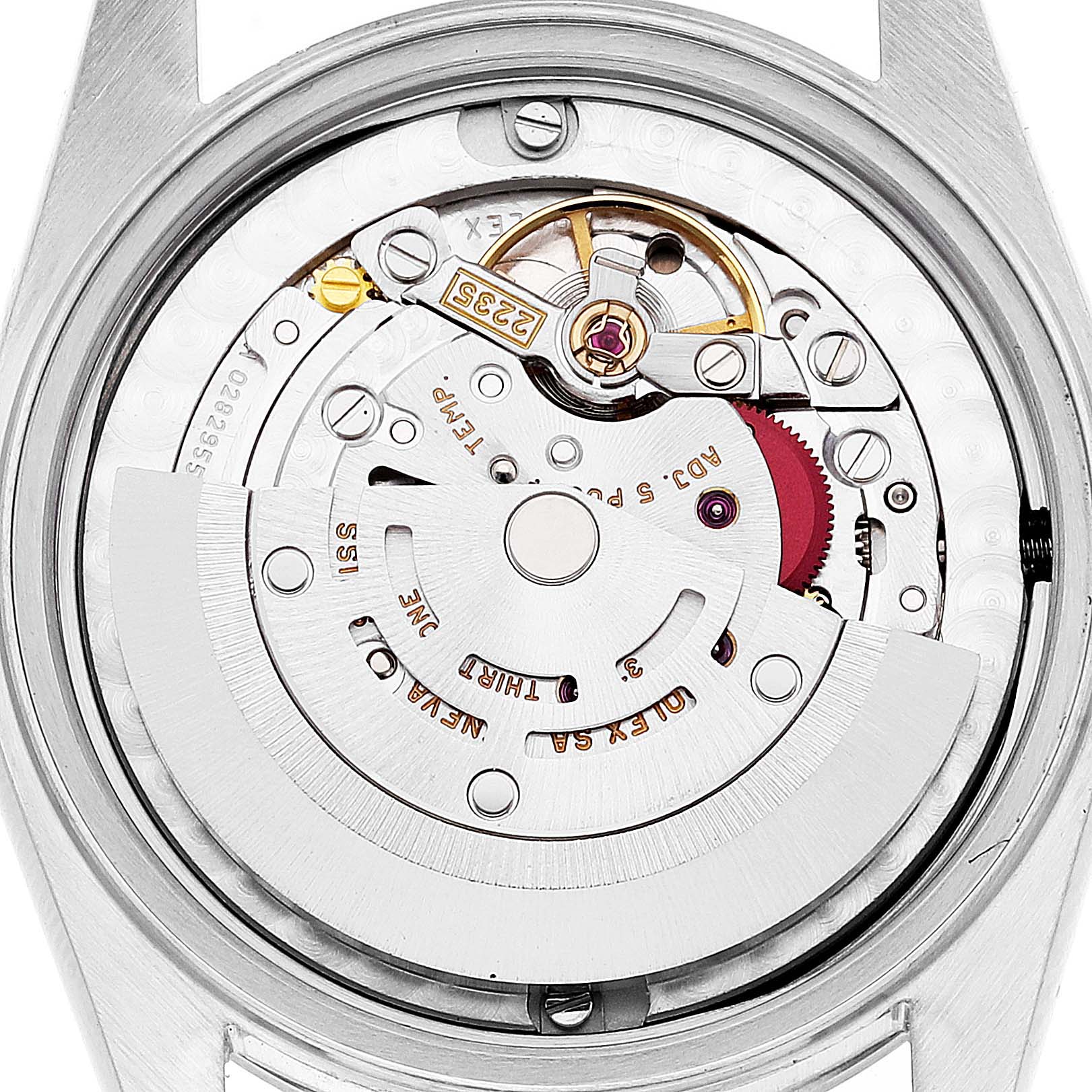 This image shows the internal mechanism and movement of the Mid-Size Rolex watch from a back view.