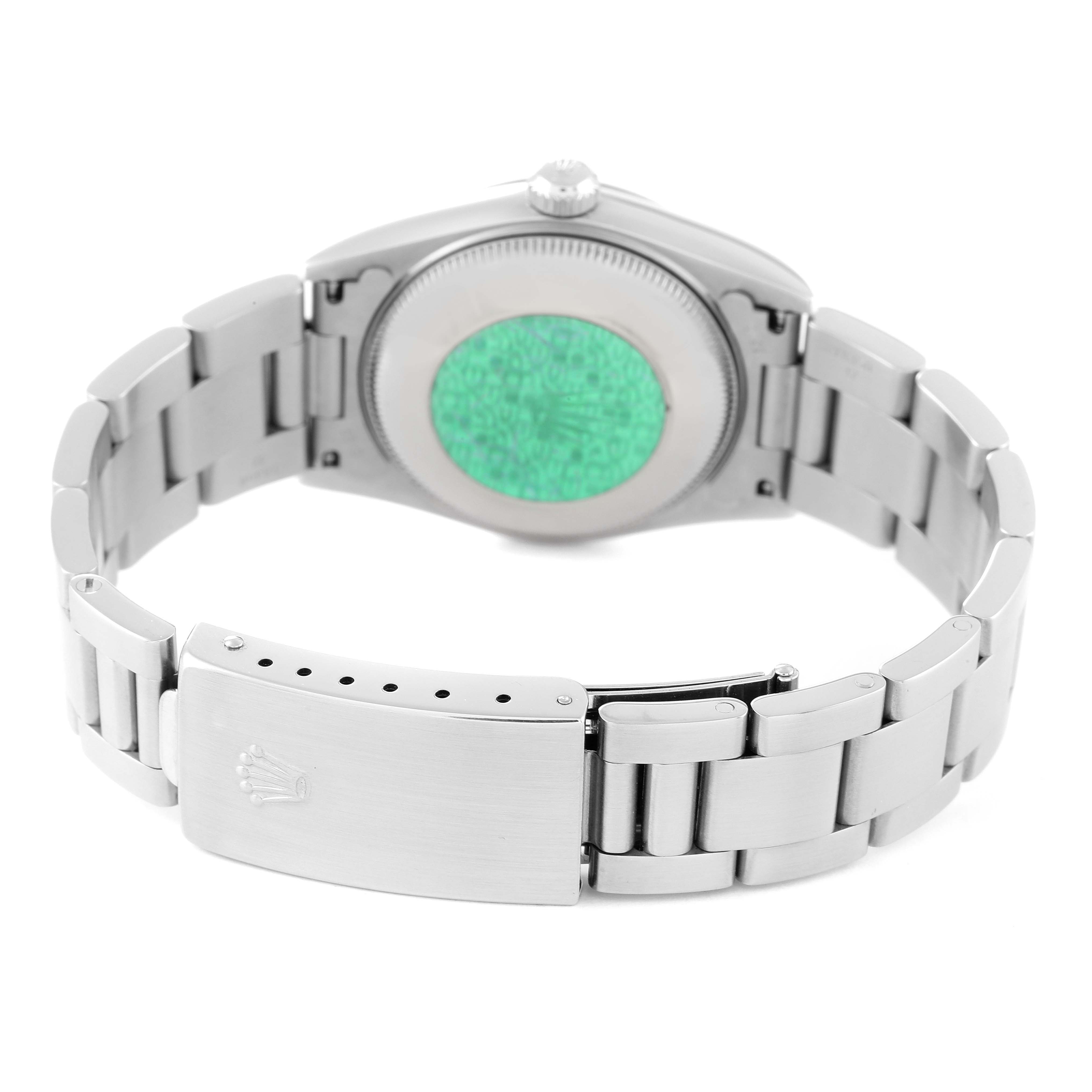 This image shows the back view of a Rolex Mid-Size 78240 Women
s Stainless Steel Silver Dial 78240 Women
s Stainless Steel Silver Dial model watch, featuring the case back, bracelet, and clasp.