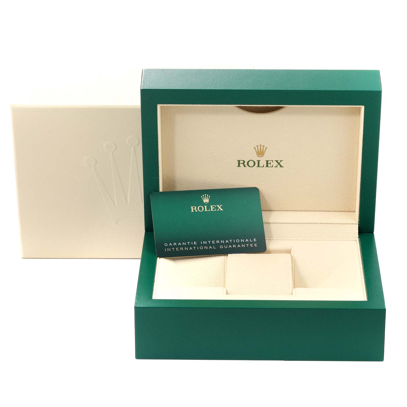 Image shows the packaging box and warranty card for the Rolex Datejust 41 126300 Men's Stainless Steel Grey Dial 126300 Men's Stainless Steel Grey Dial.