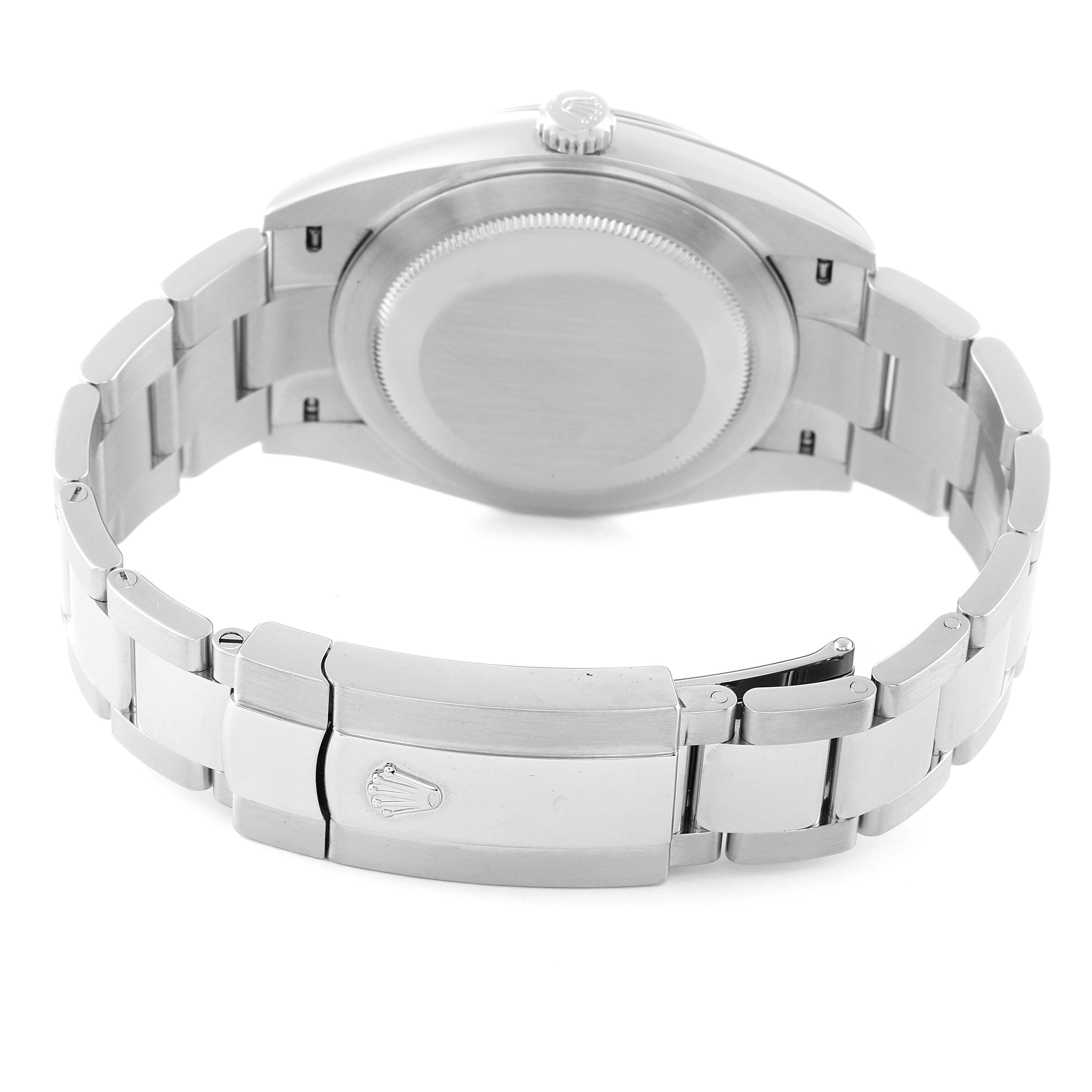 This image shows the back view of a Rolex Datejust 41 126300 Men's Stainless Steel Grey Dial 126300 Men's Stainless Steel Grey Dial watch, highlighting the closed case back and the bracelet clasp.