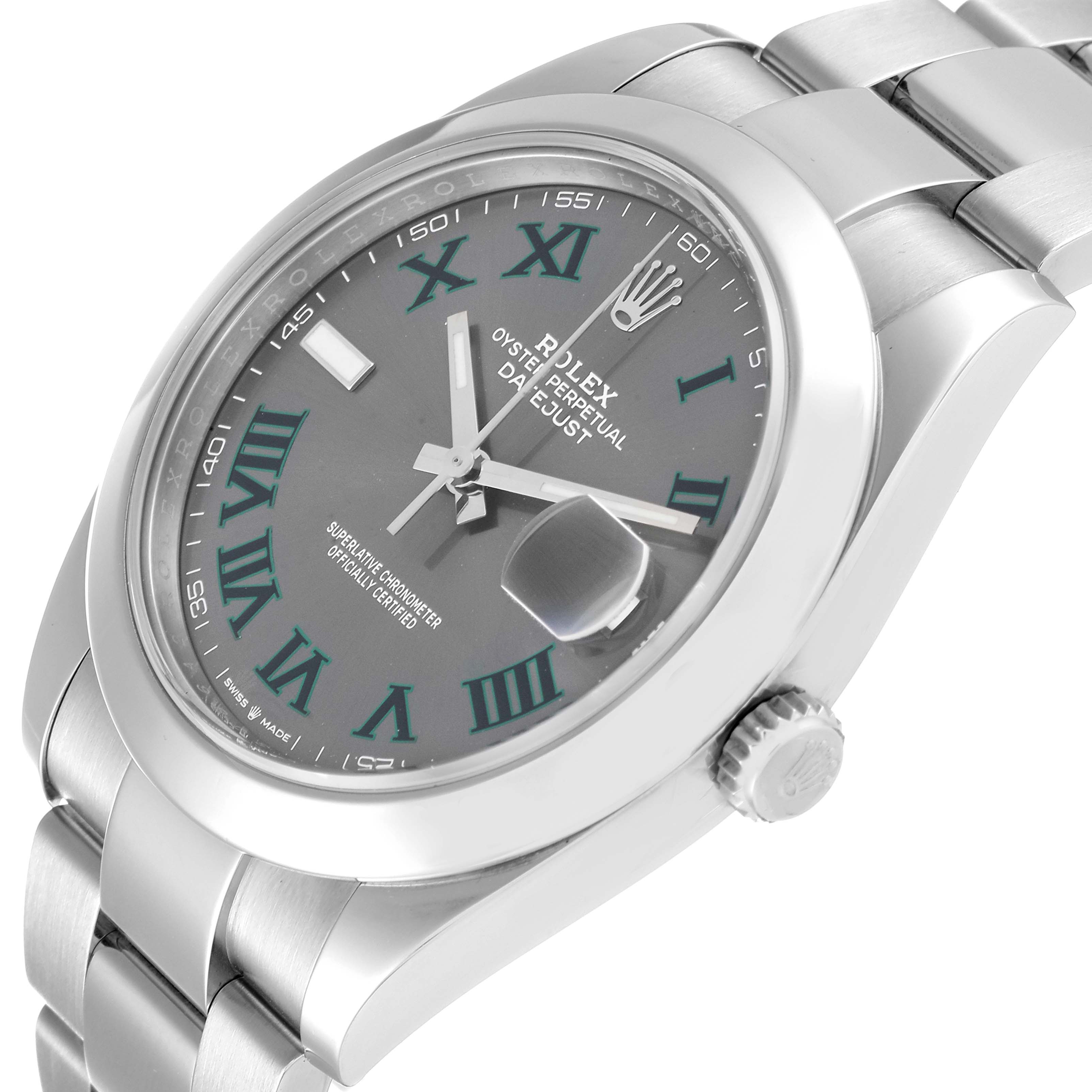 The image shows a Rolex Datejust 41 126300 Men's Stainless Steel Grey Dial 126300 Men's Stainless Steel Grey Dial watch at a slight angle, highlighting the face, bezel, and part of the bracelet.