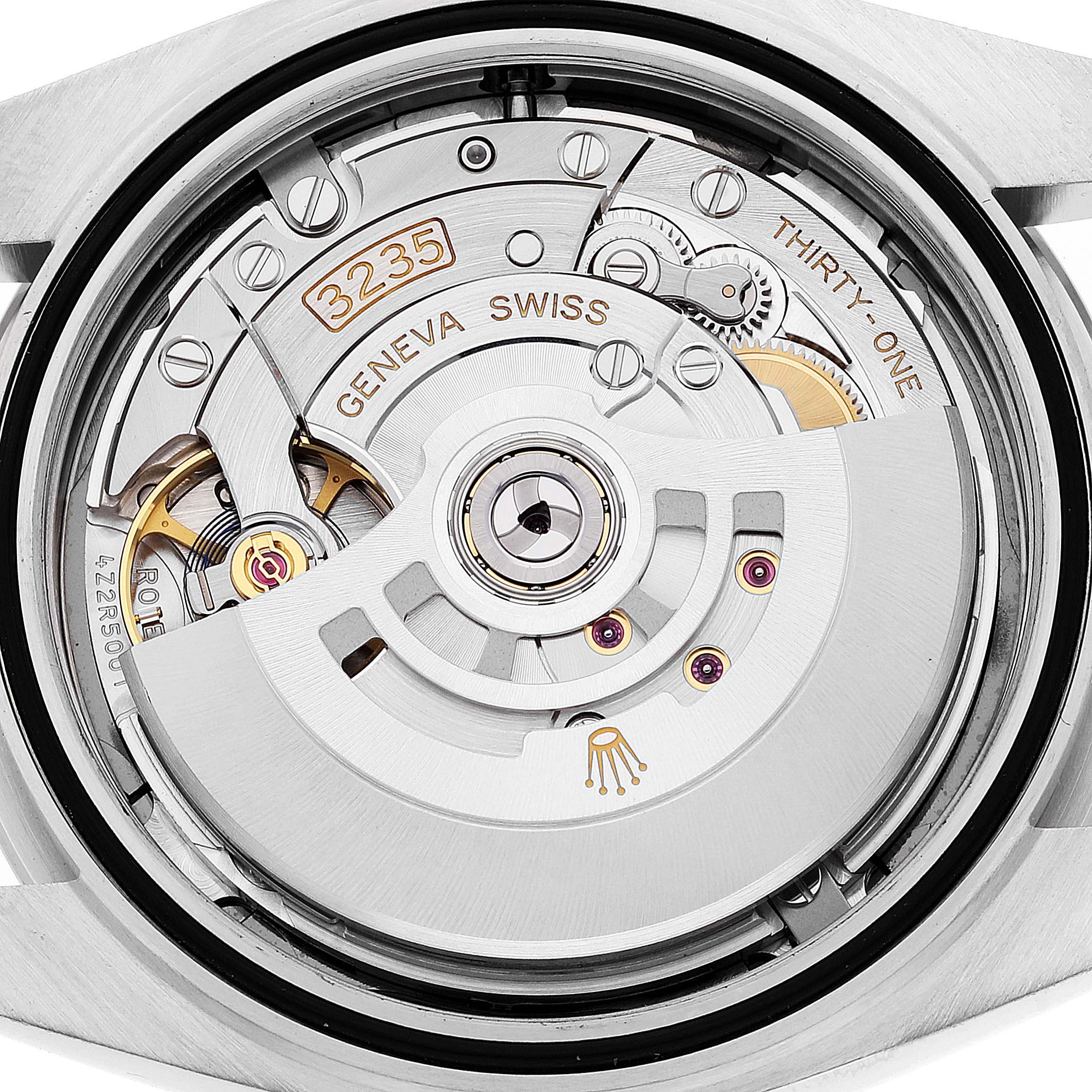 This image shows the open case back of the Rolex Datejust 41 126300 Men's Stainless Steel Grey Dial 126300 Men's Stainless Steel Grey Dial, highlighting its internal mechanical movement.