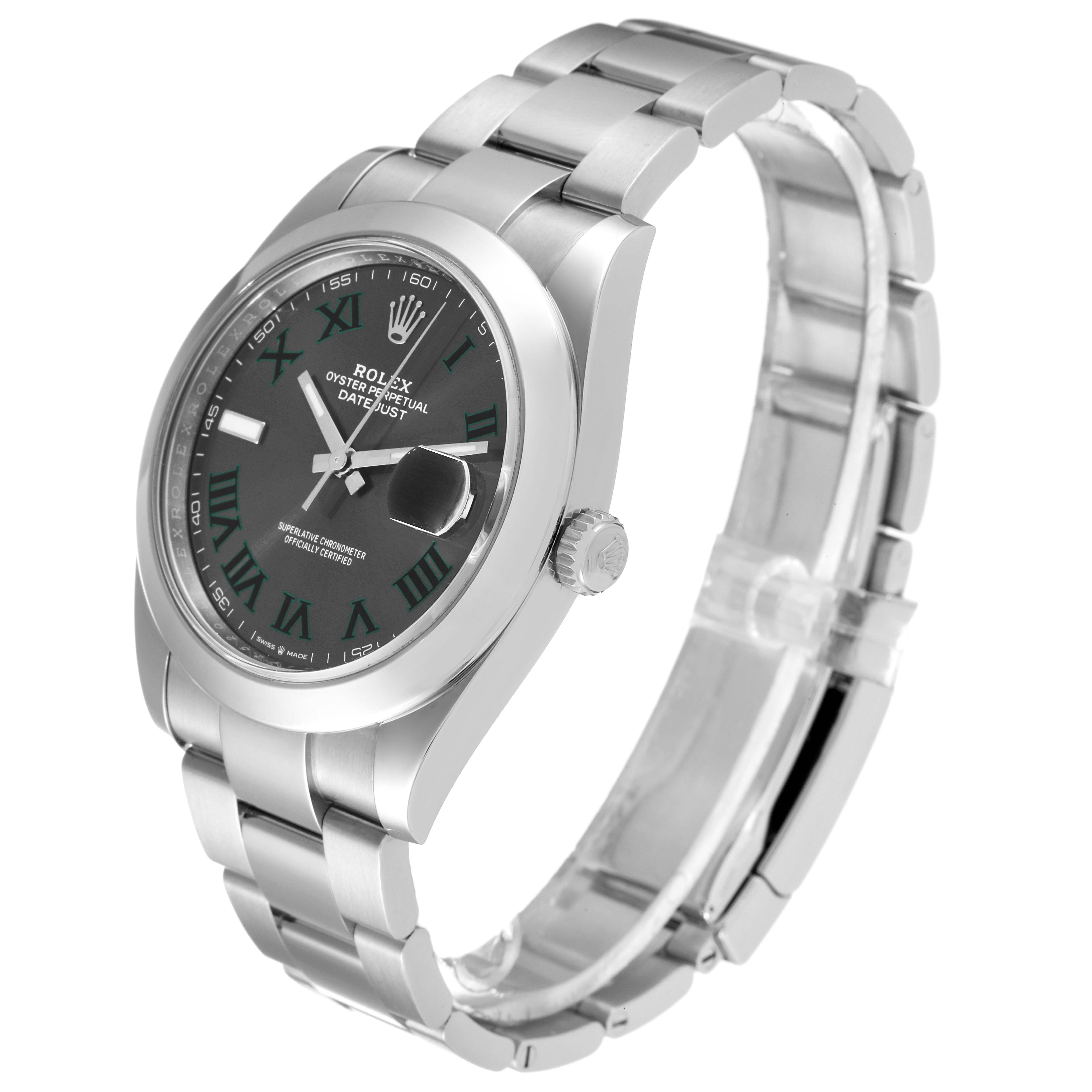 The image shows a Rolex Datejust 41 126300 Men's Stainless Steel Grey Dial 126300 Men's Stainless Steel Grey Dial watch at a three-quarter angle, displaying its dial, bracelet, and crown.