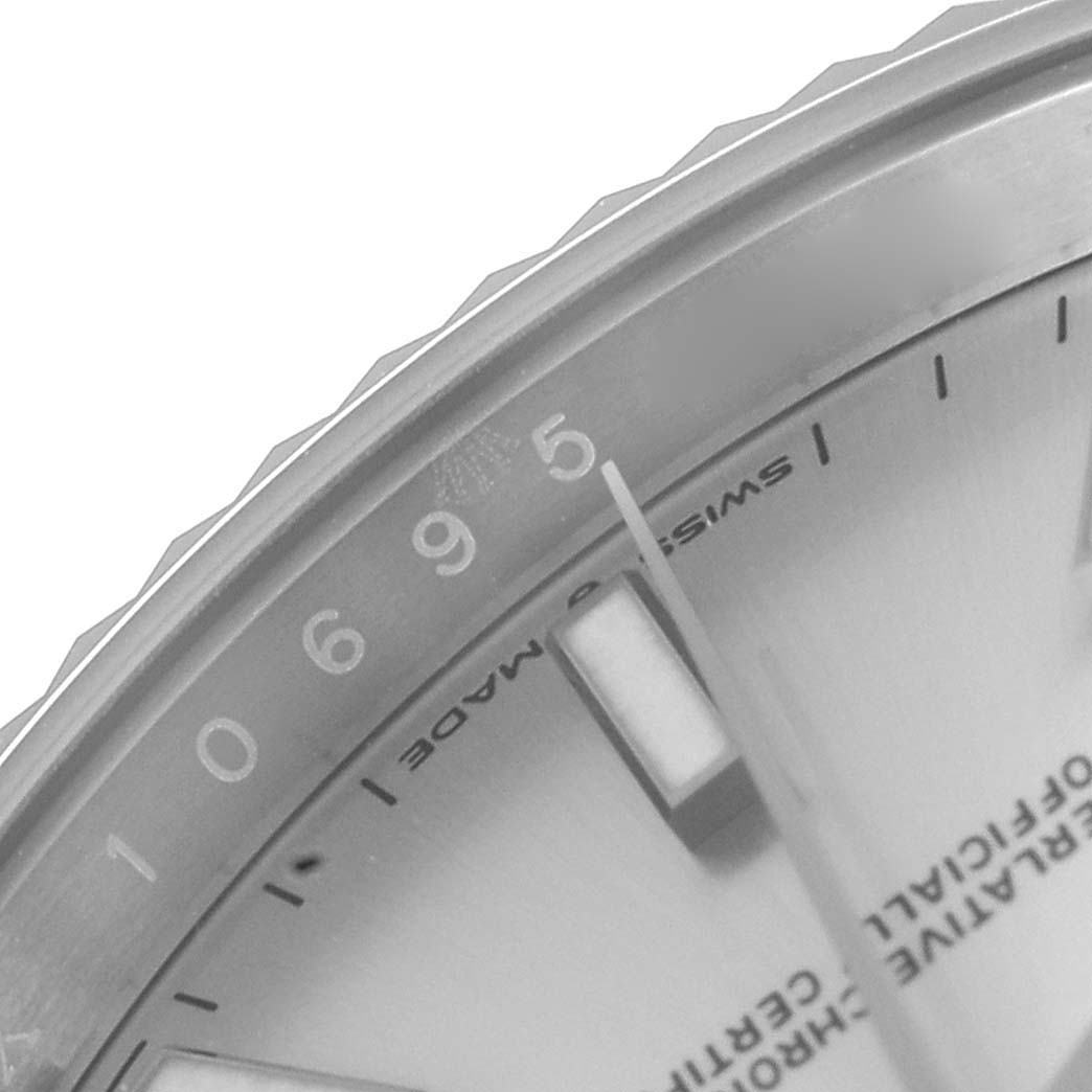 The image shows a close-up angle of the dial and bezel of the Rolex Datejust 41 126334 Men
s Stainless Steel Silver Dial 126334 Men
s Stainless Steel Silver Dial, specifically the area around the 9 o
clock marker.