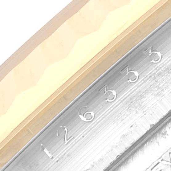 This image shows a close-up view of the bezel and dial edge of the Rolex Datejust 41 126333 Men's Steel and Gold (two tone) White Dial 126333 Men's Steel and Gold (two tone) White Dial watch.
