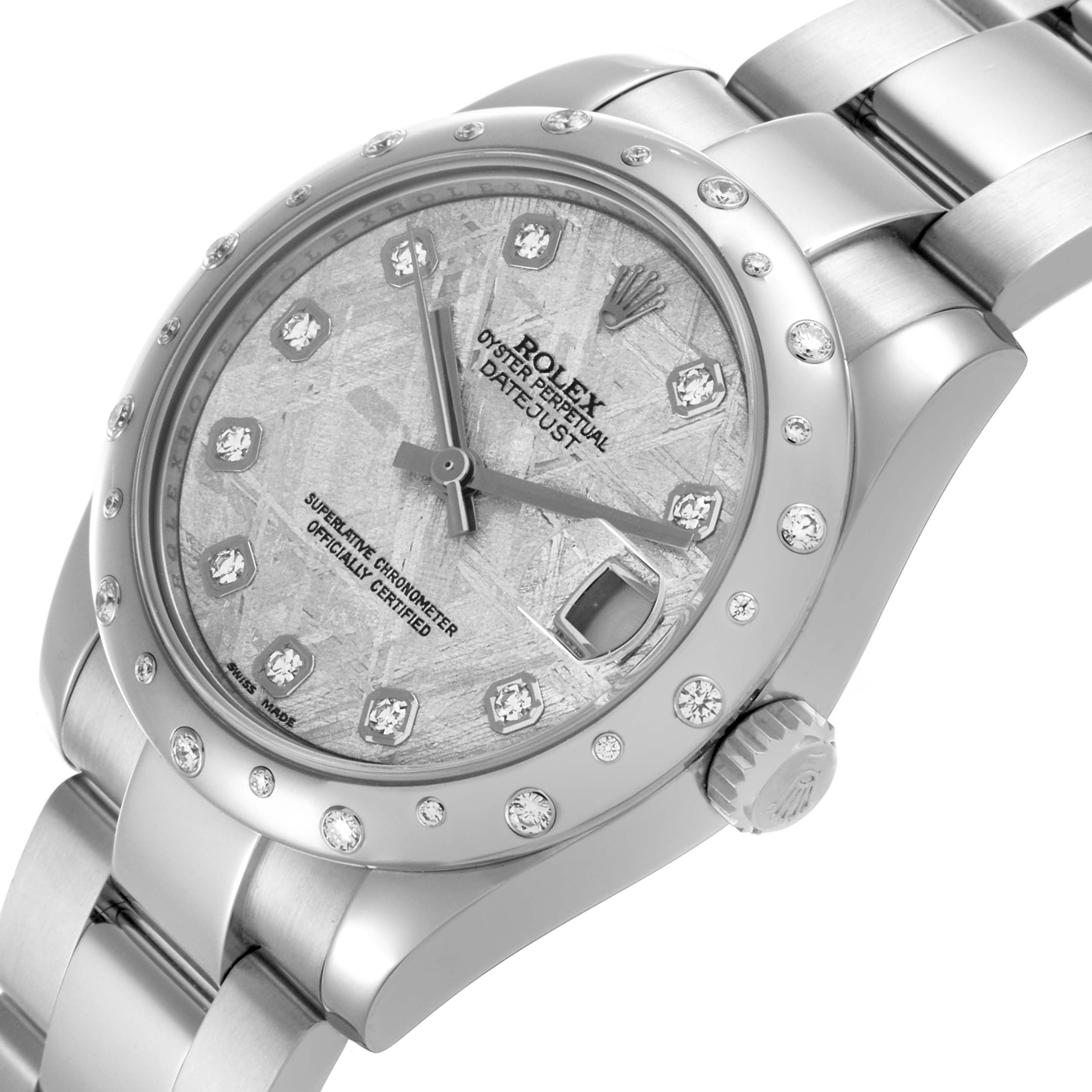 The Rolex Mid-Size 178344 Women's Stainless Steel Silver Dial 178344 Women's Stainless Steel Silver Dial watch is shown at a slight angle, displaying the dial, bezel, and partial bracelet.