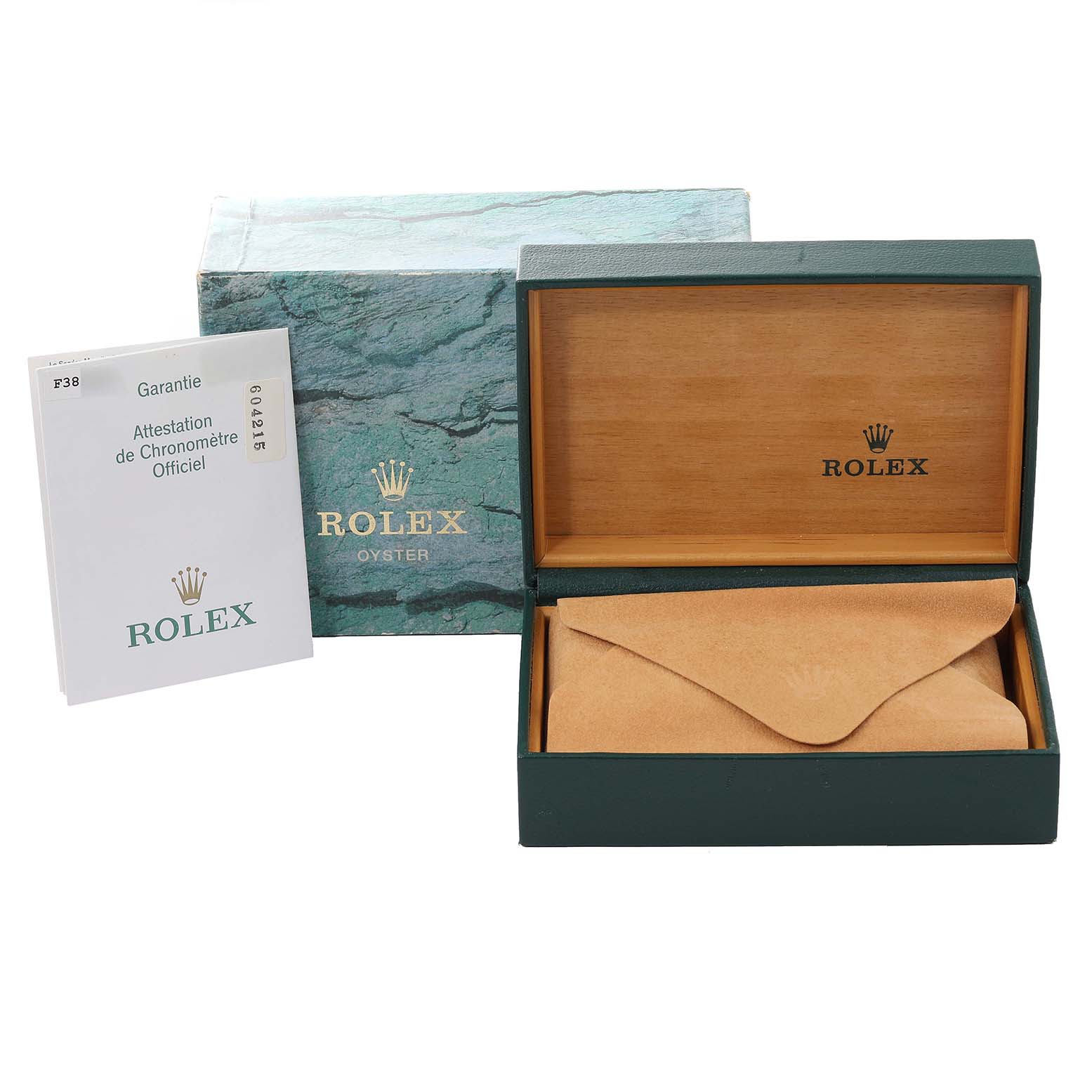 The image shows a Rolex Mid-Size 78274 Women
s Stainless Steel Silver Dial 78274 Women
s Stainless Steel Silver Dial watch box, its outer sleeve, and documentation from a front angle.