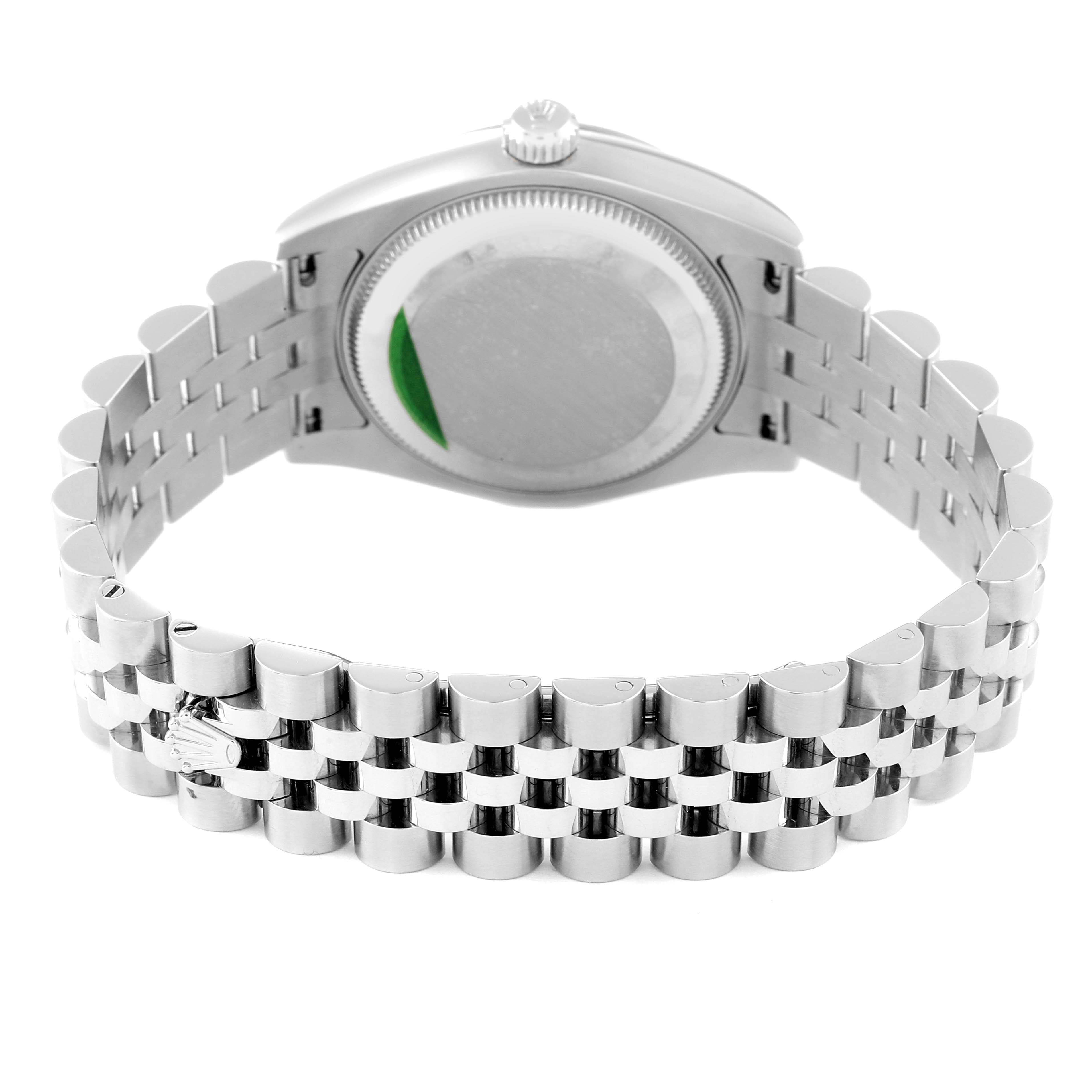 The image shows the back case and bracelet of a Rolex Mid-Size 178274 Women
s Stainless Steel Black Dial 178274 Women
s Stainless Steel Black Dial model watch from a rear angle.