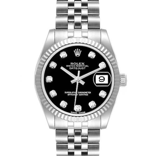 Photo of Rolex Datejust Midsize Steel White Gold Diamond Dial Watch 178274 Box Card