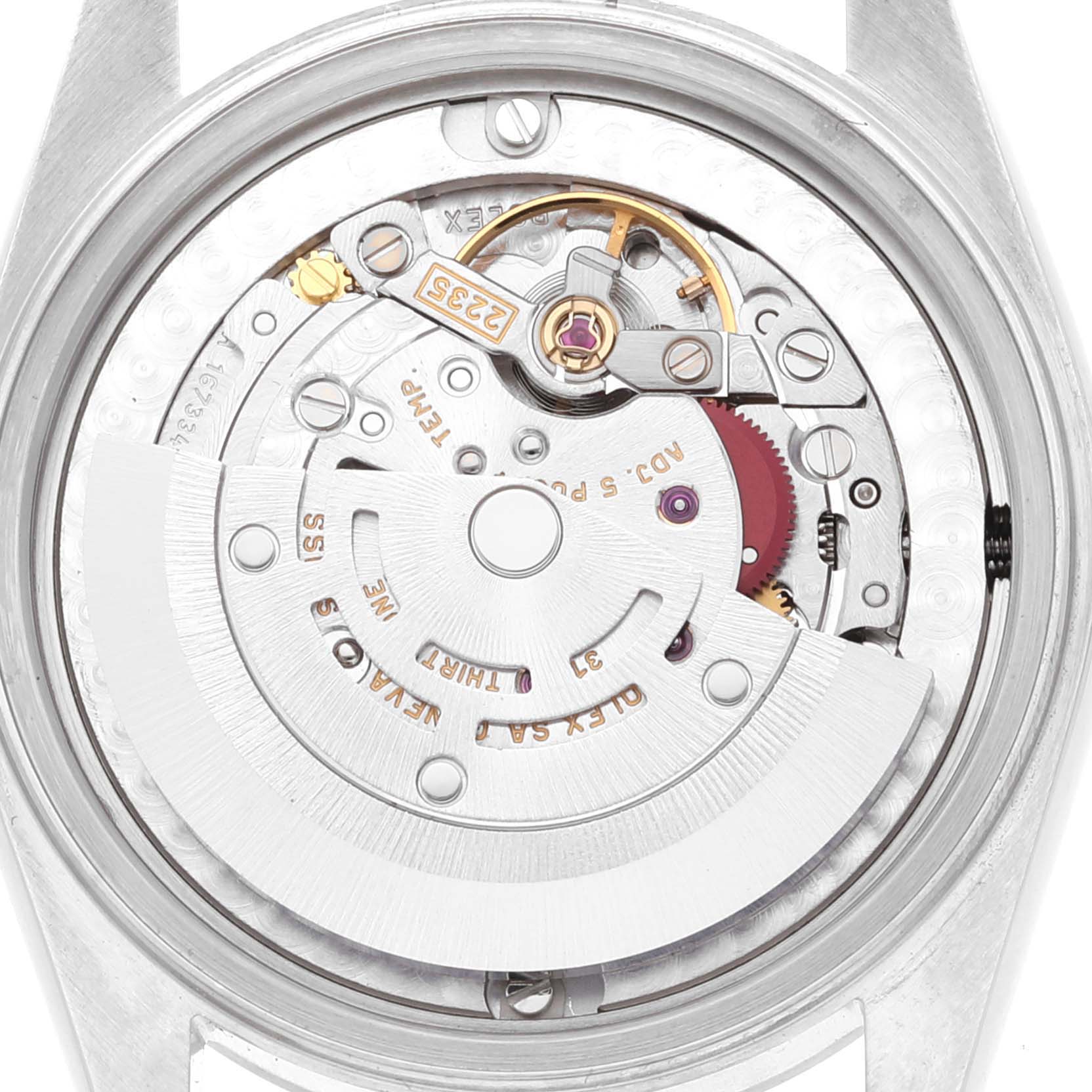 The image shows the back view of the internal mechanism of a Mid-Size Rolex watch.